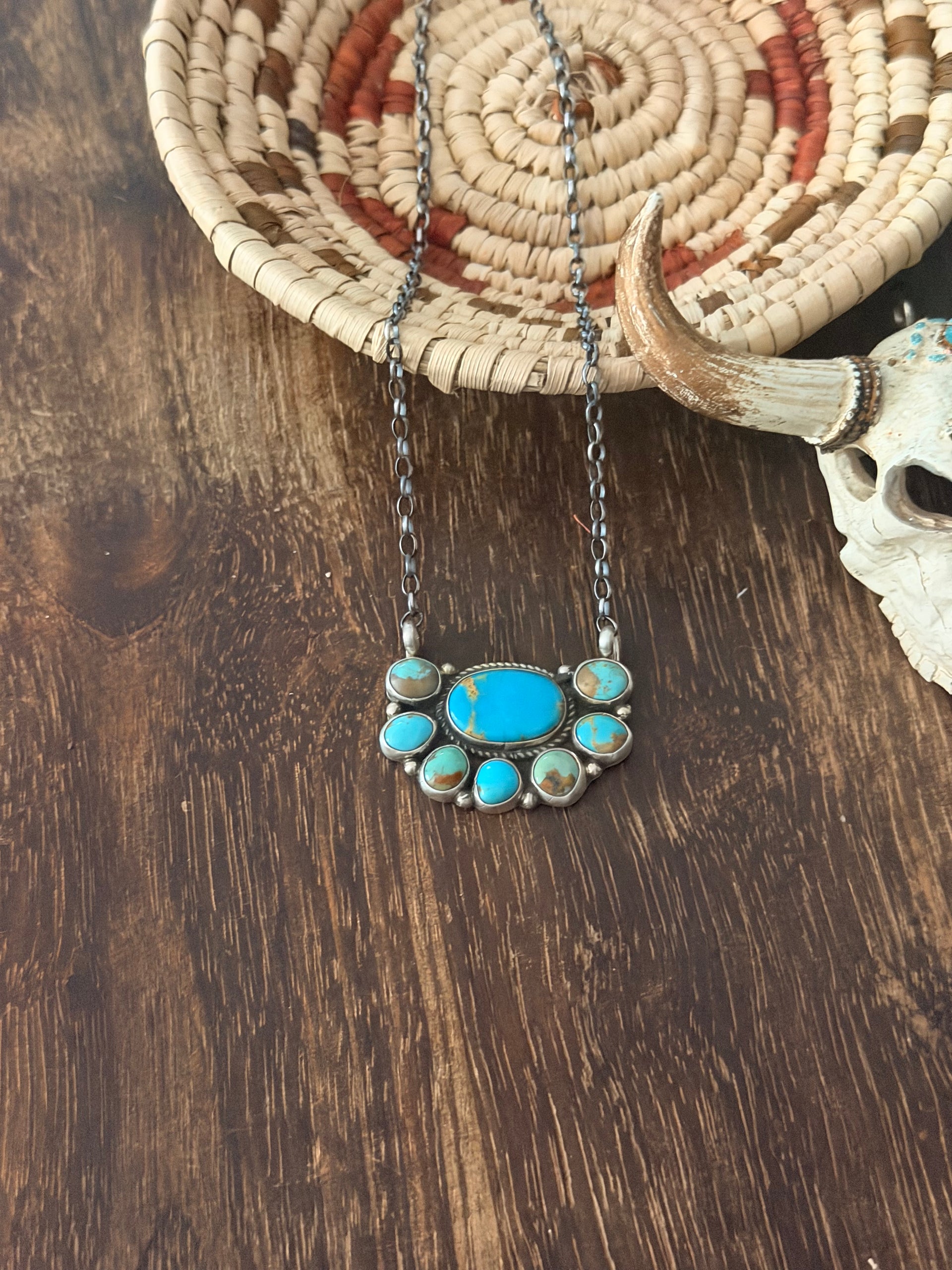 Geraldine James Kingman Turquoise & Sterling Silver Cluster Necklace
