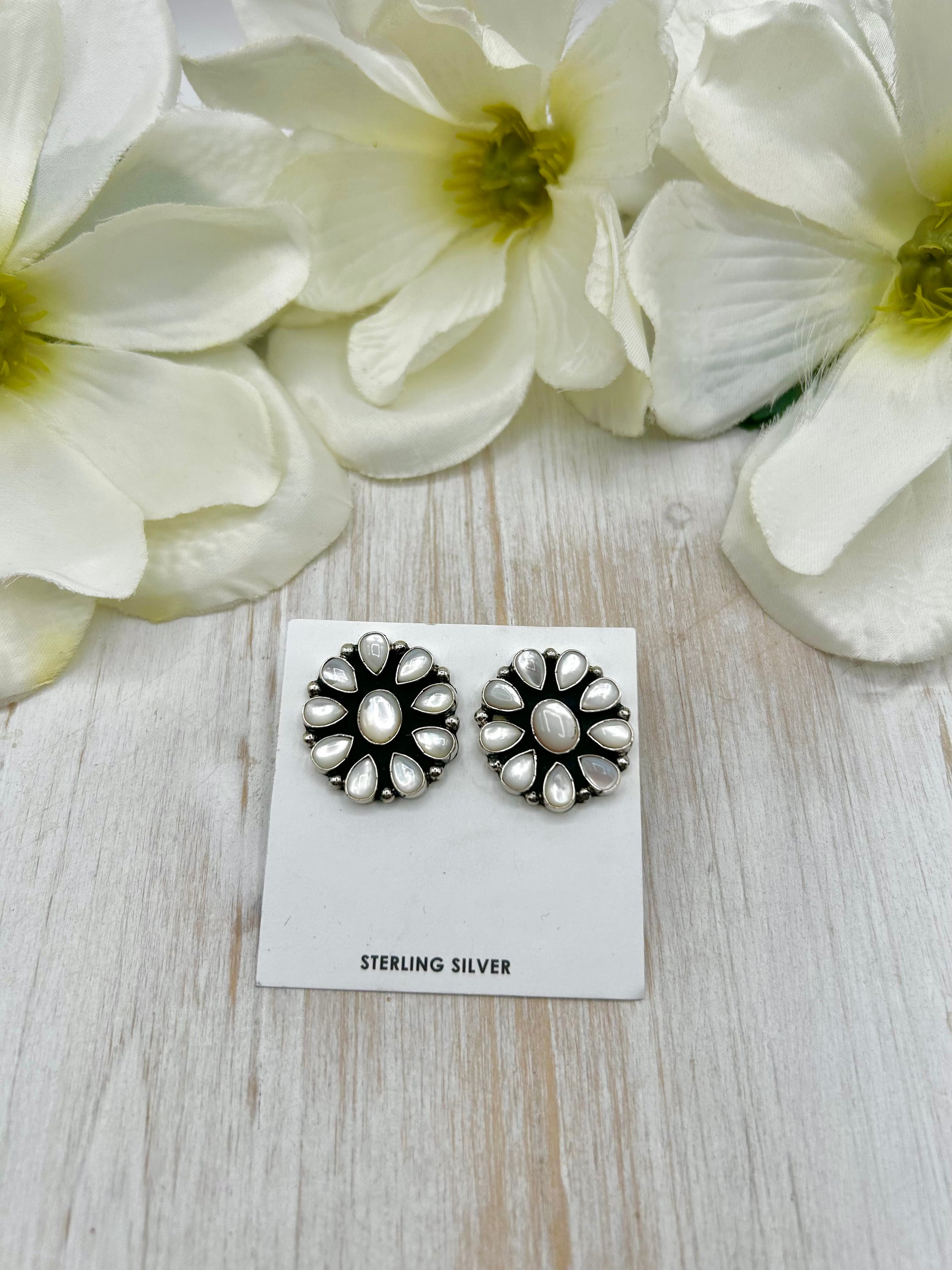 Navajo Made Mother of Pearl & Sterling Silver Post Earrings