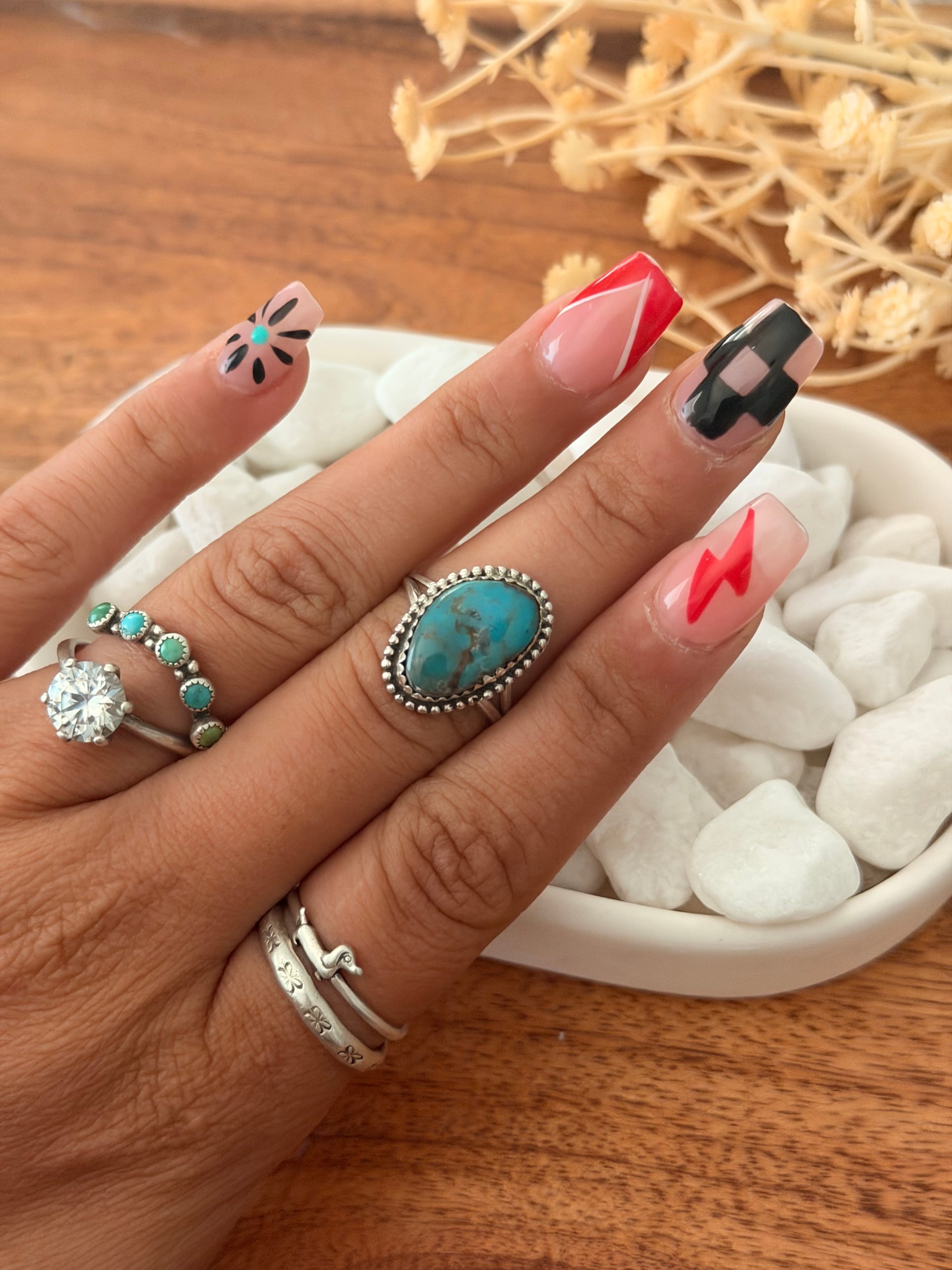 Navajo Made Kingman Turquoise & Sterling Silver Ring Size 6.75