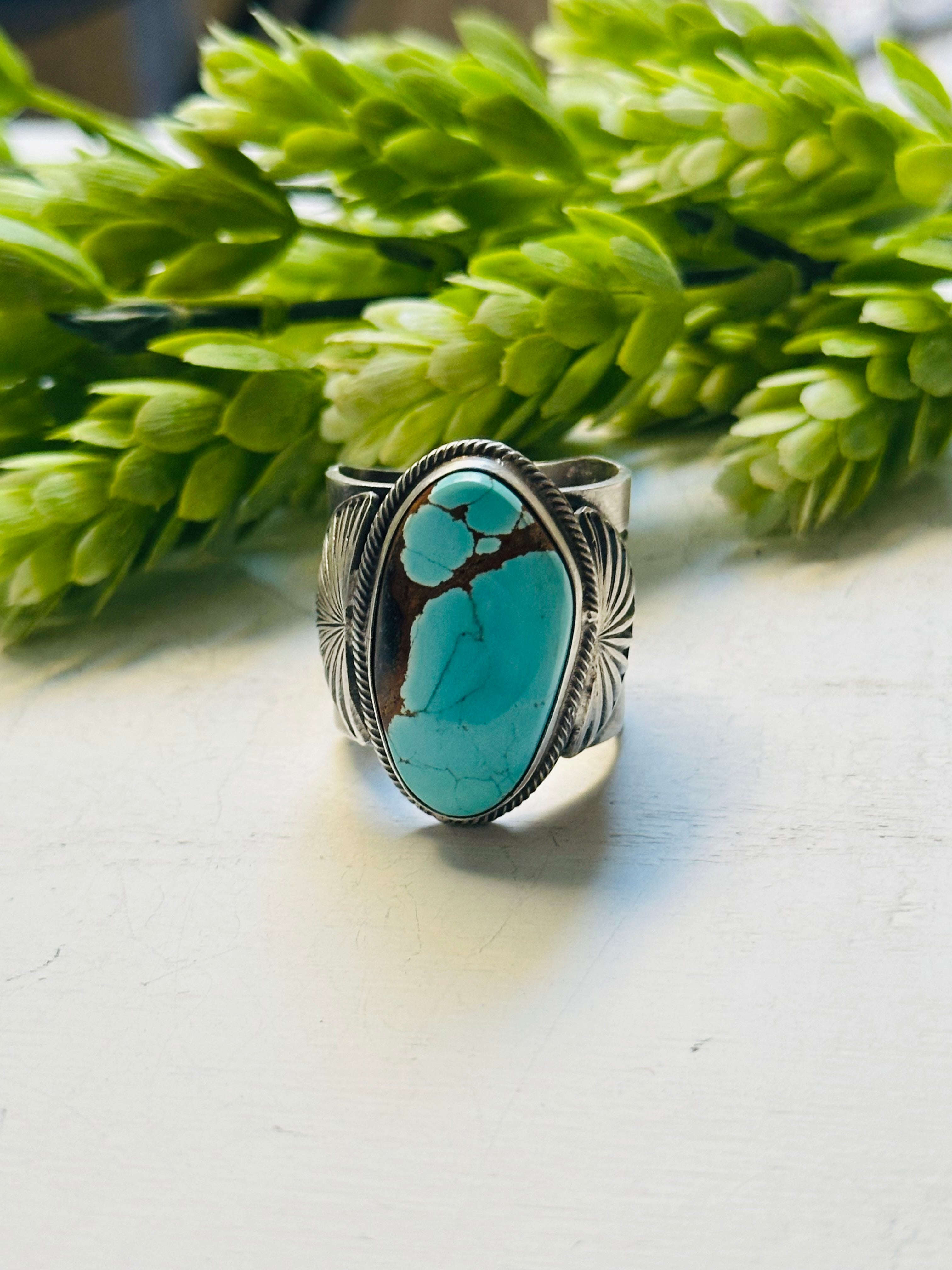 Tillie John #8 Turquoise & Sterling Silver Ring Size 12.25