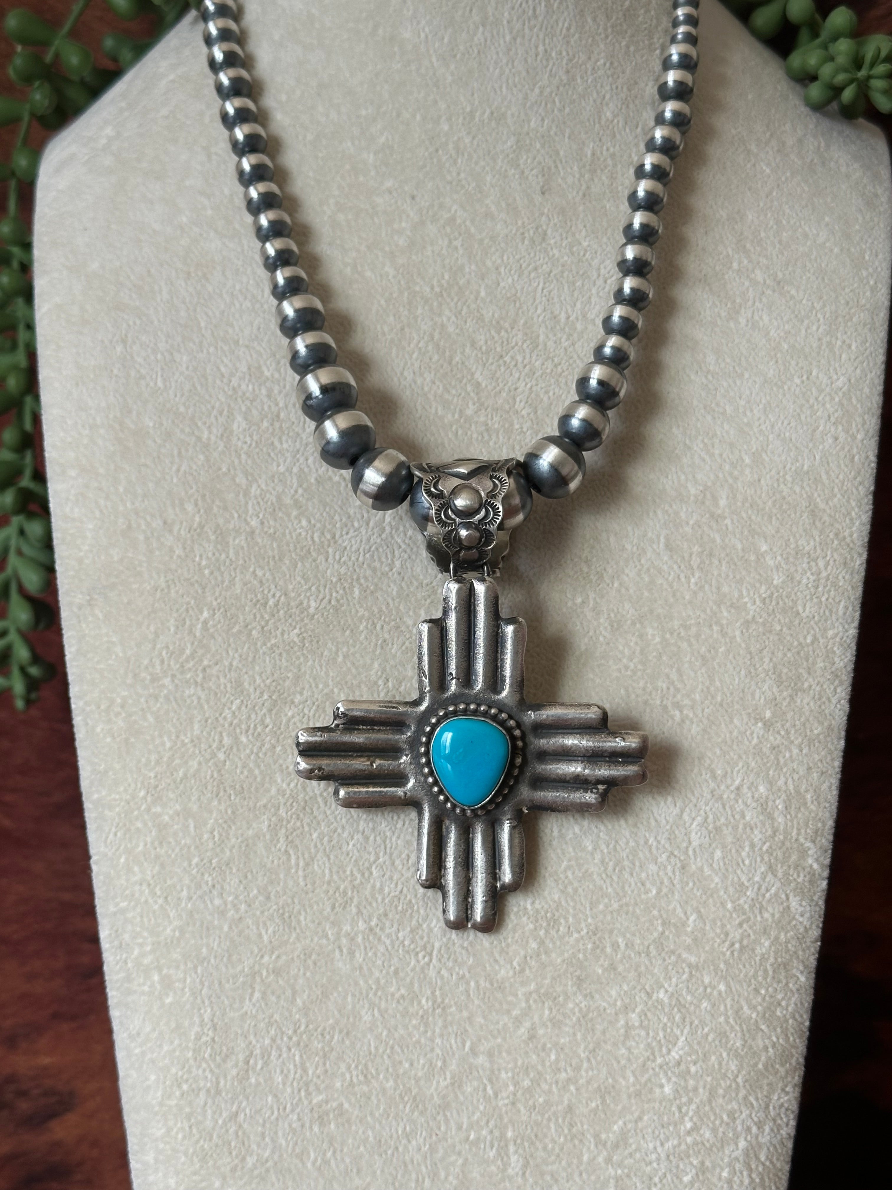 Shawn Cayatineto Kingman Turquoise & Sterling Silver Zia Pendant