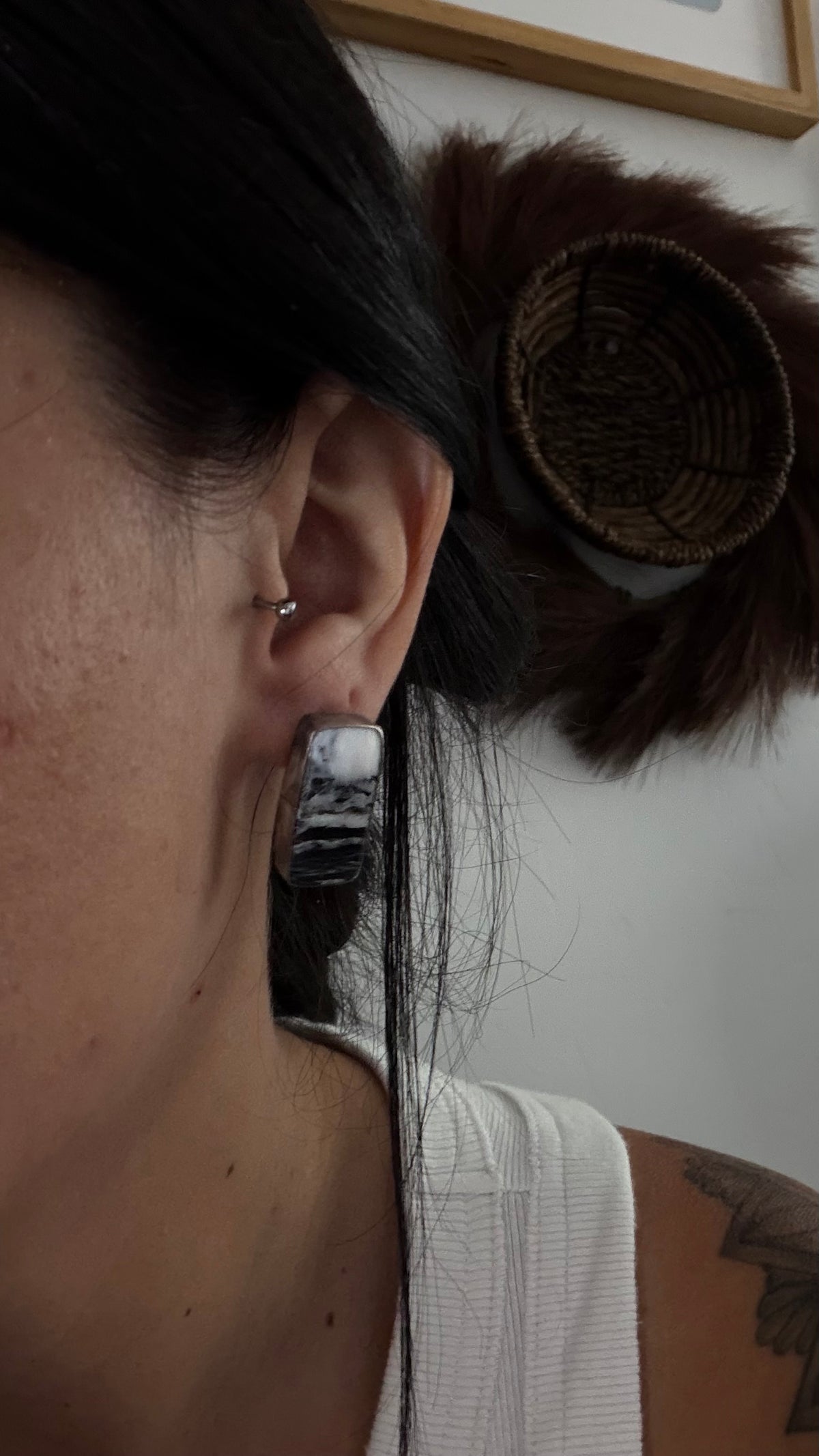 Navajo Made White Buffalo & Sterling Silver Post Earrings