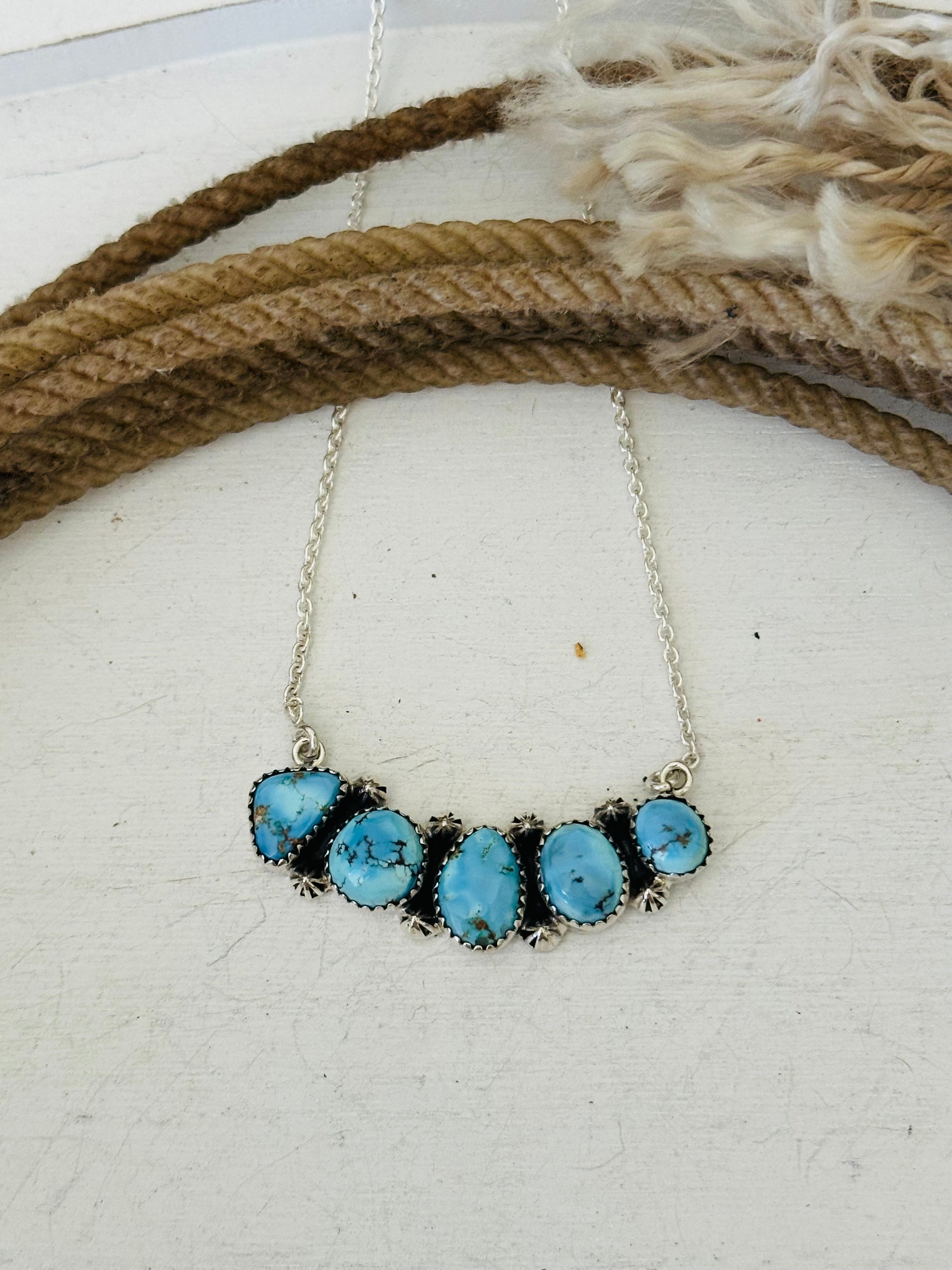 Southwest Handmade Golden Hills Turquoise & Sterling Silver Necklace