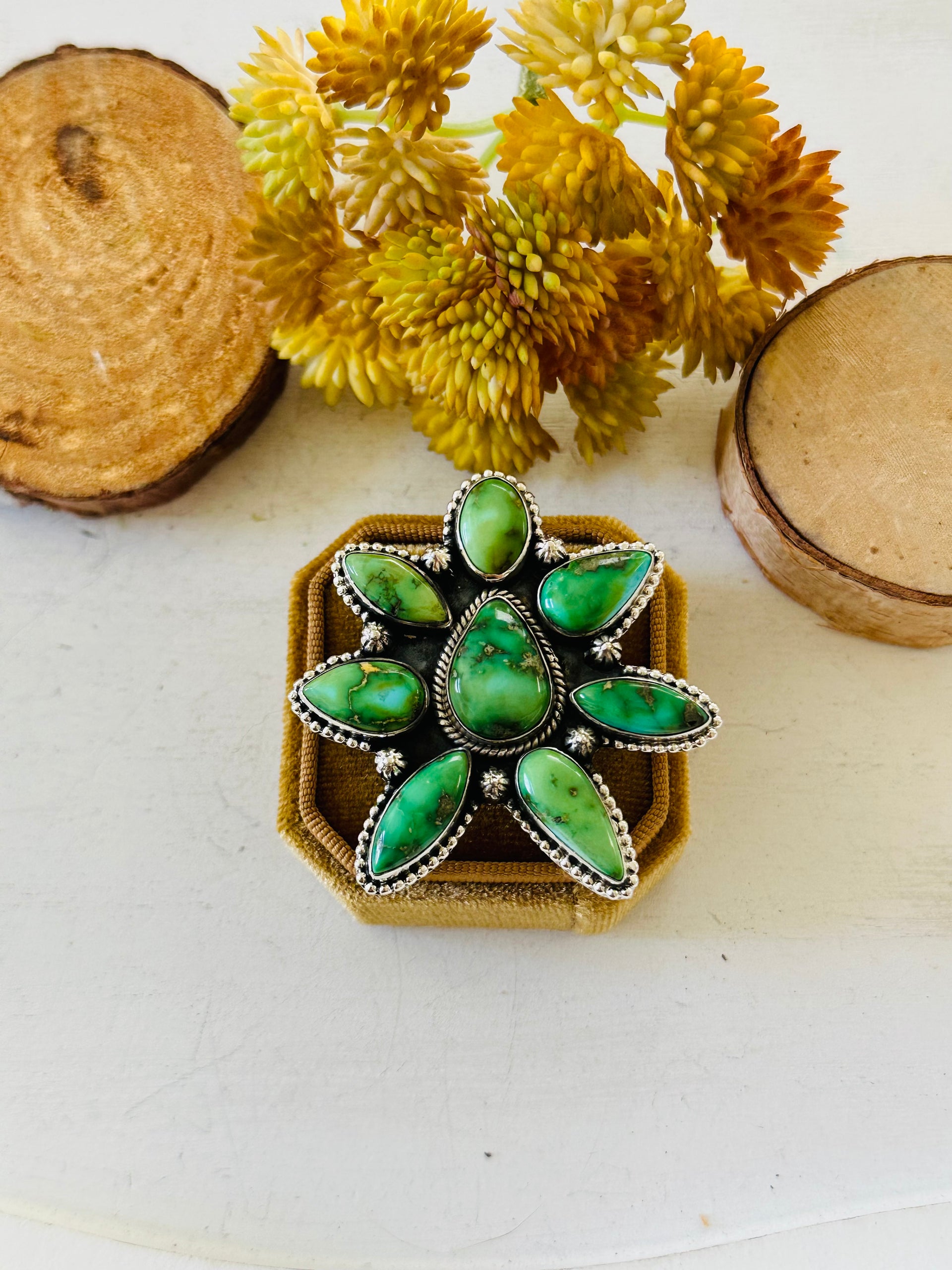 Southwest Handmade Sonoran Mountain Turquoise & Sterling Silver Adjustable Cluster Ring