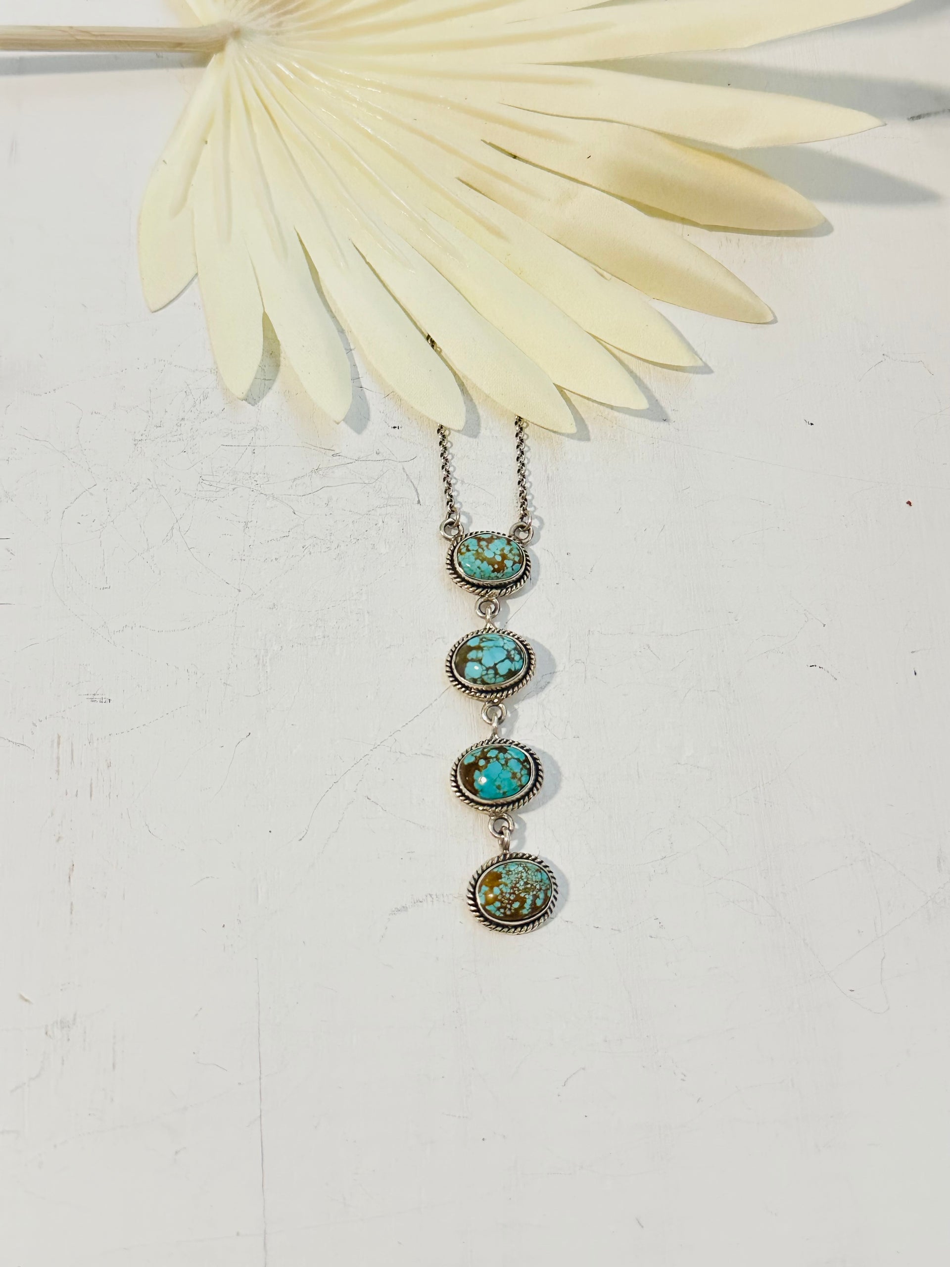 Southwest Handmade Number 8 Turquoise & Sterling Silver Lariat Necklace