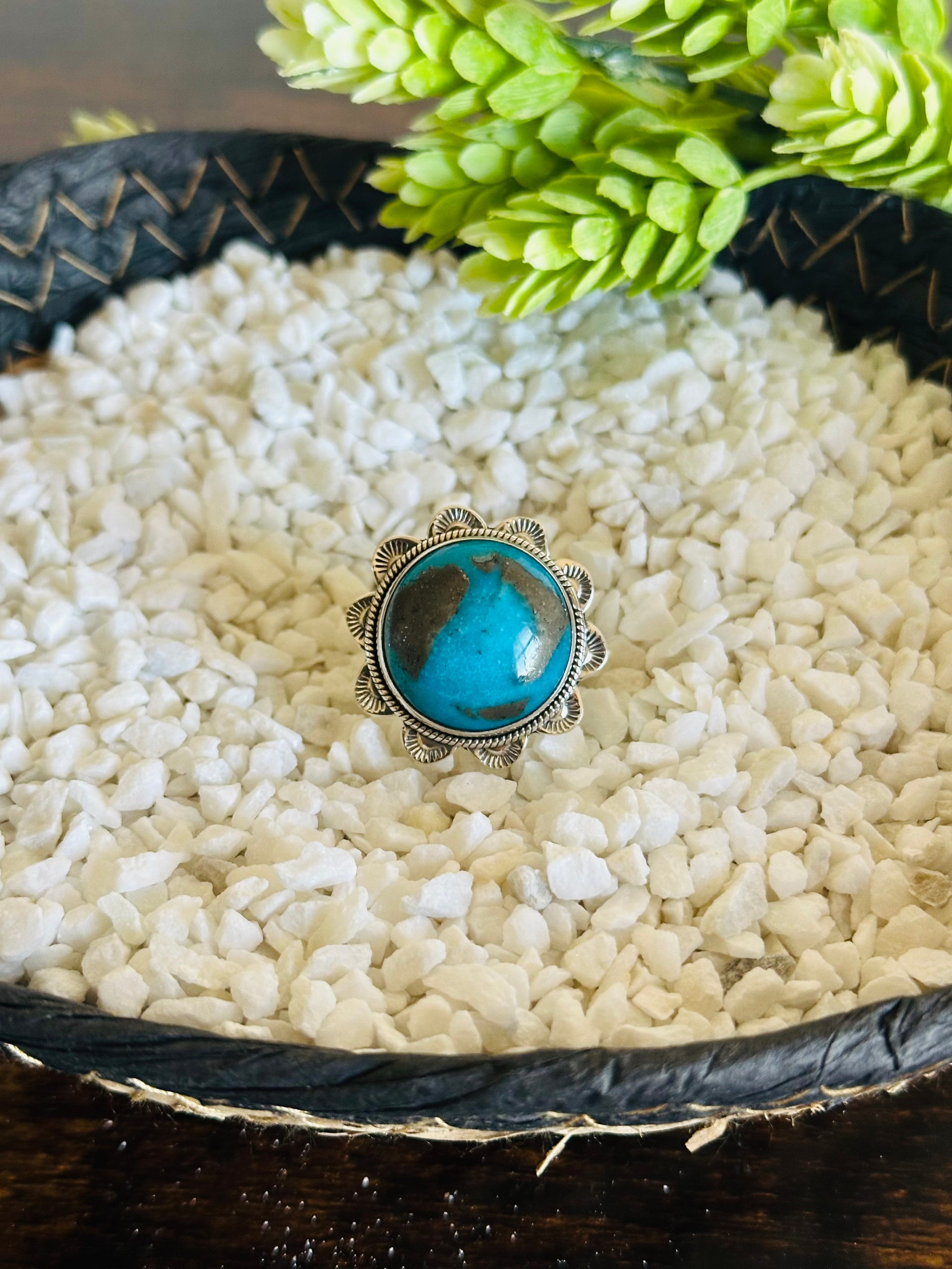 TTD Blue Ridge Turquoise & Sterling Silver Adjustable Ring