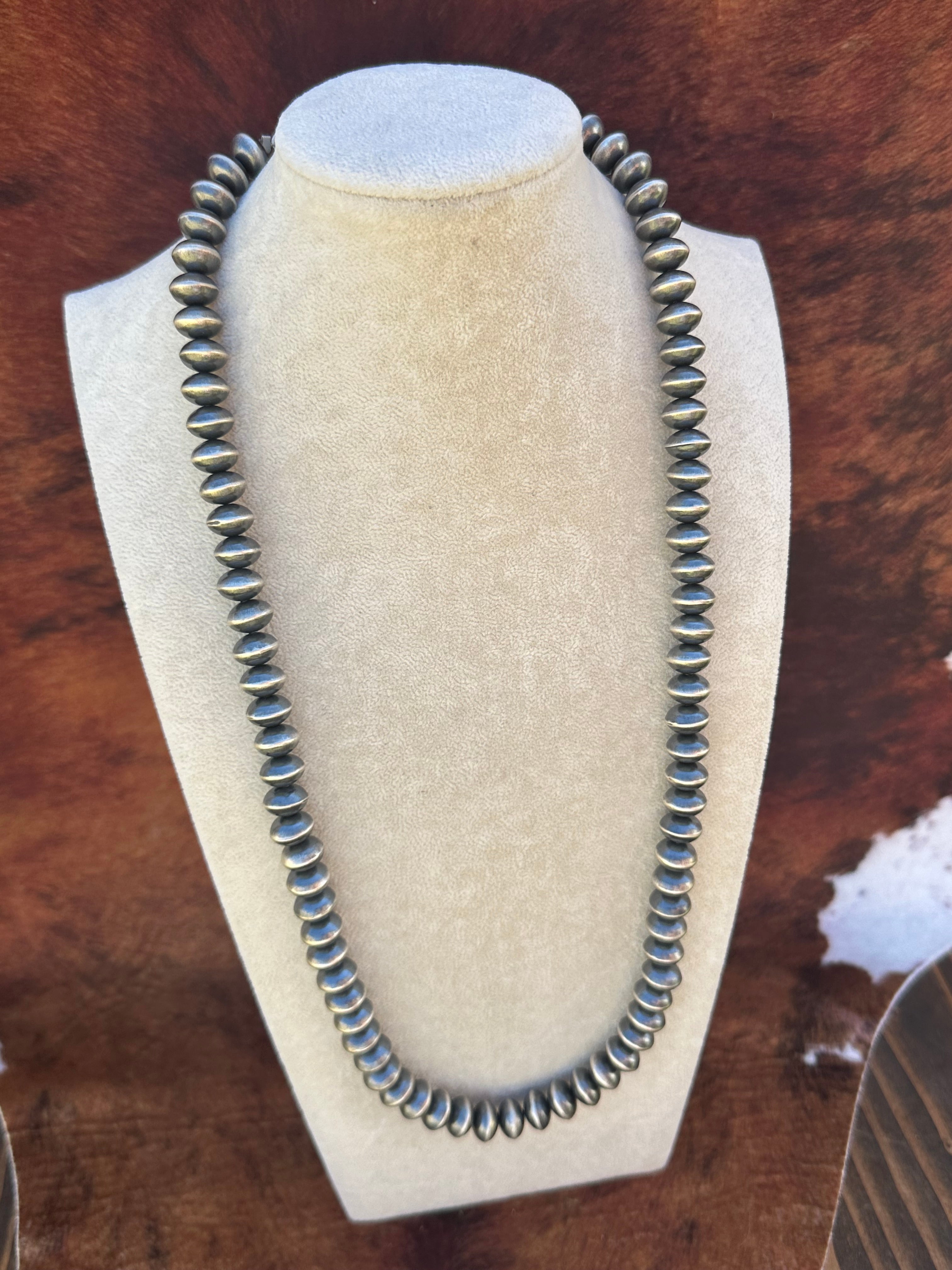 Southwest Made 12 MM Sterling Silver Disc Pearl Necklace