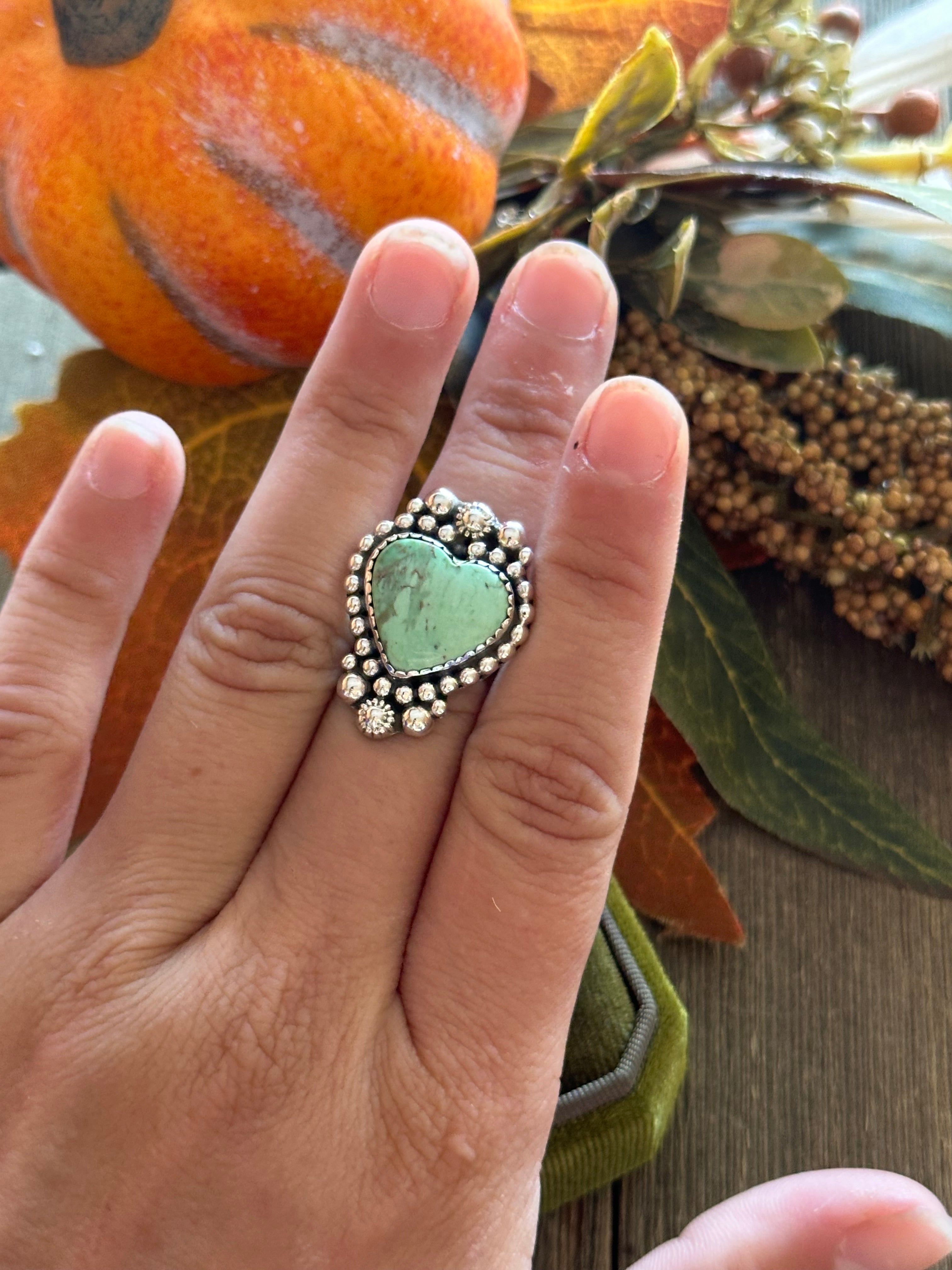 Southwest Handmade Kingman Turquoise & Sterling Silver Heart Ring