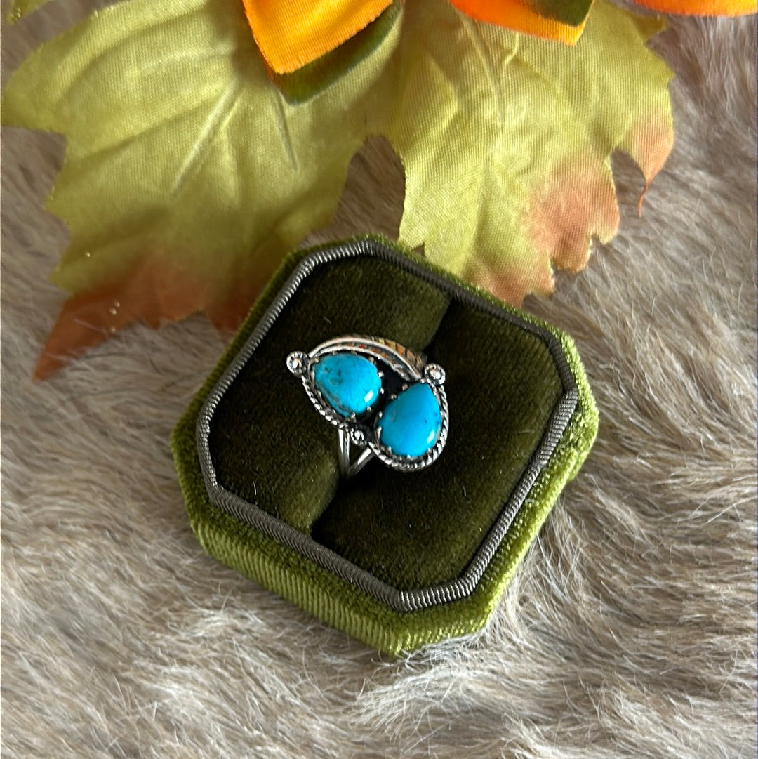 Southwest Handmade Kingman Turquoise & Sterling Silver Ring Size 7.5