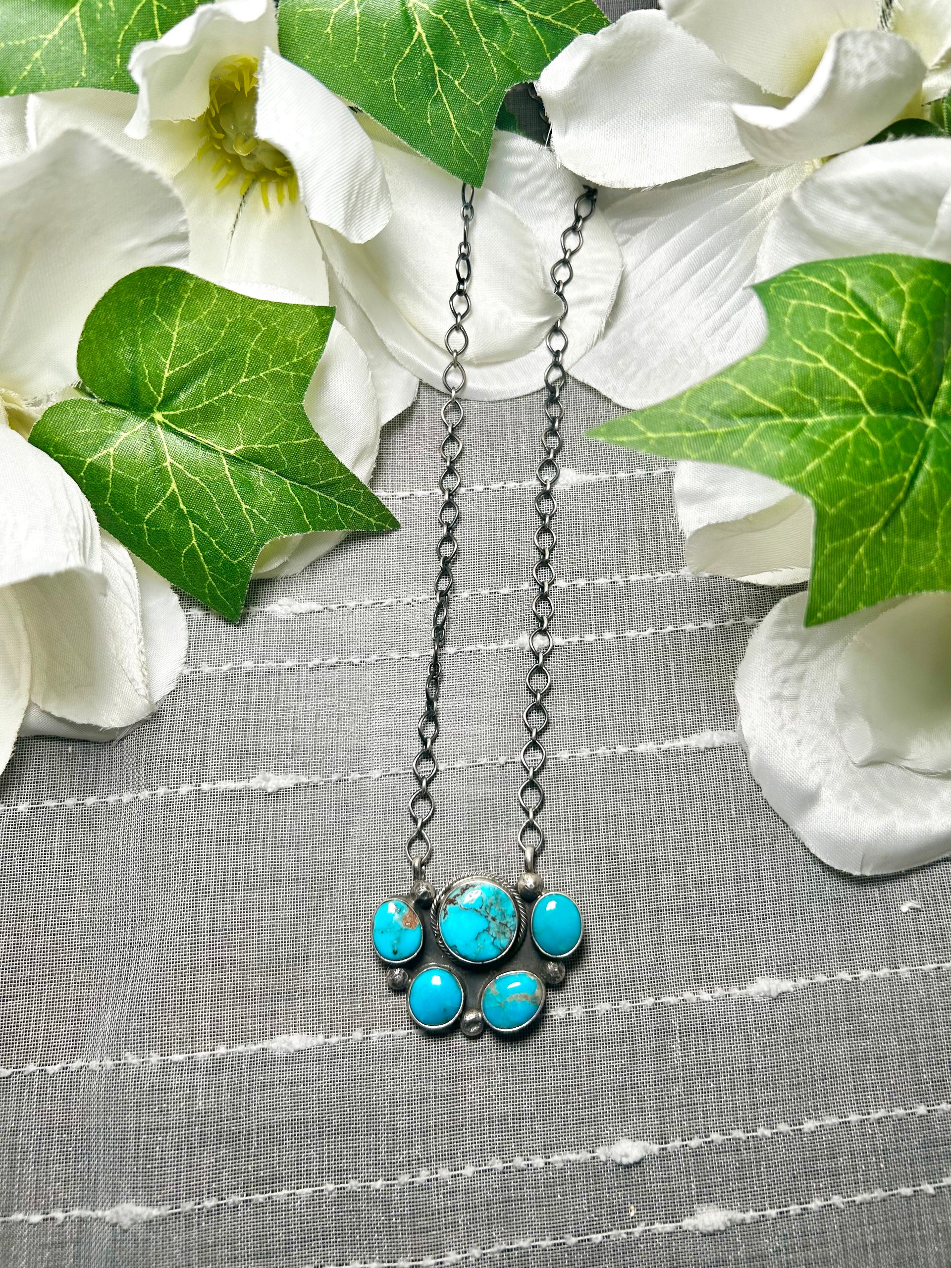 Navajo Made Mixed Turquoise & Sterling Silver Necklace