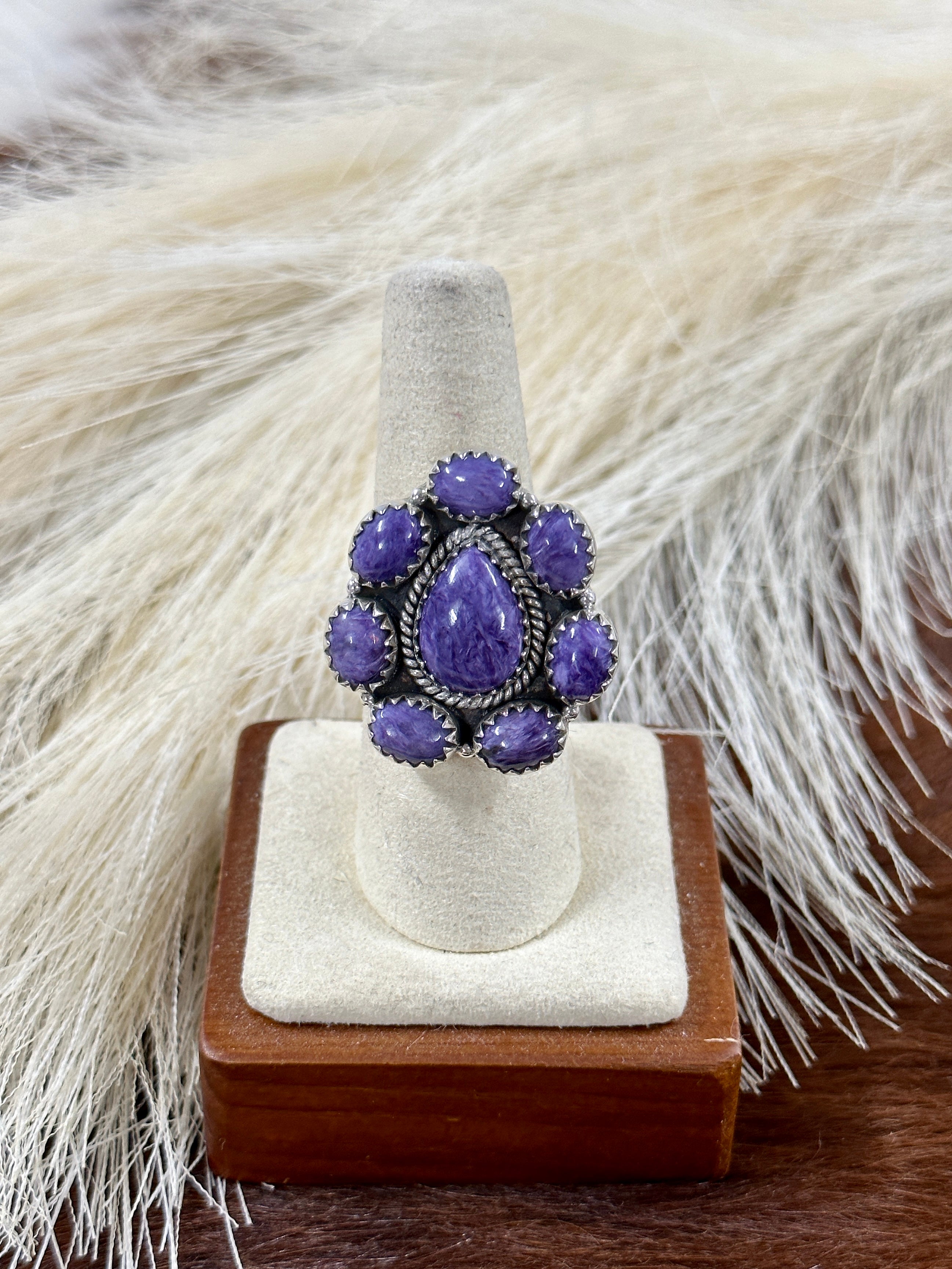 Southwest Handmade Charoite & Sterling Silver Adjustable Cluster Ring