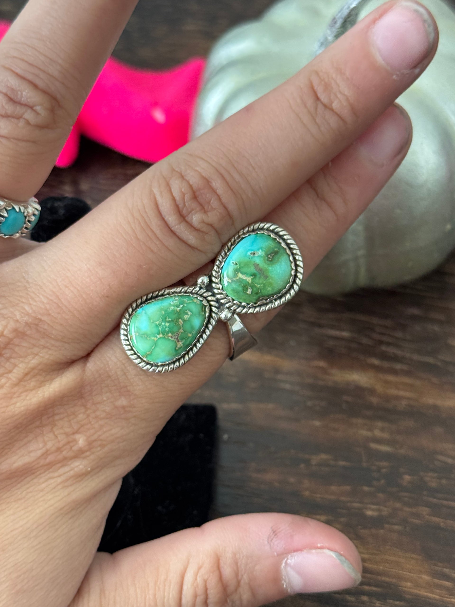 Southwest Handmade Sonoran Mountain Turquoise & Sterling Silver Adjustable Ring