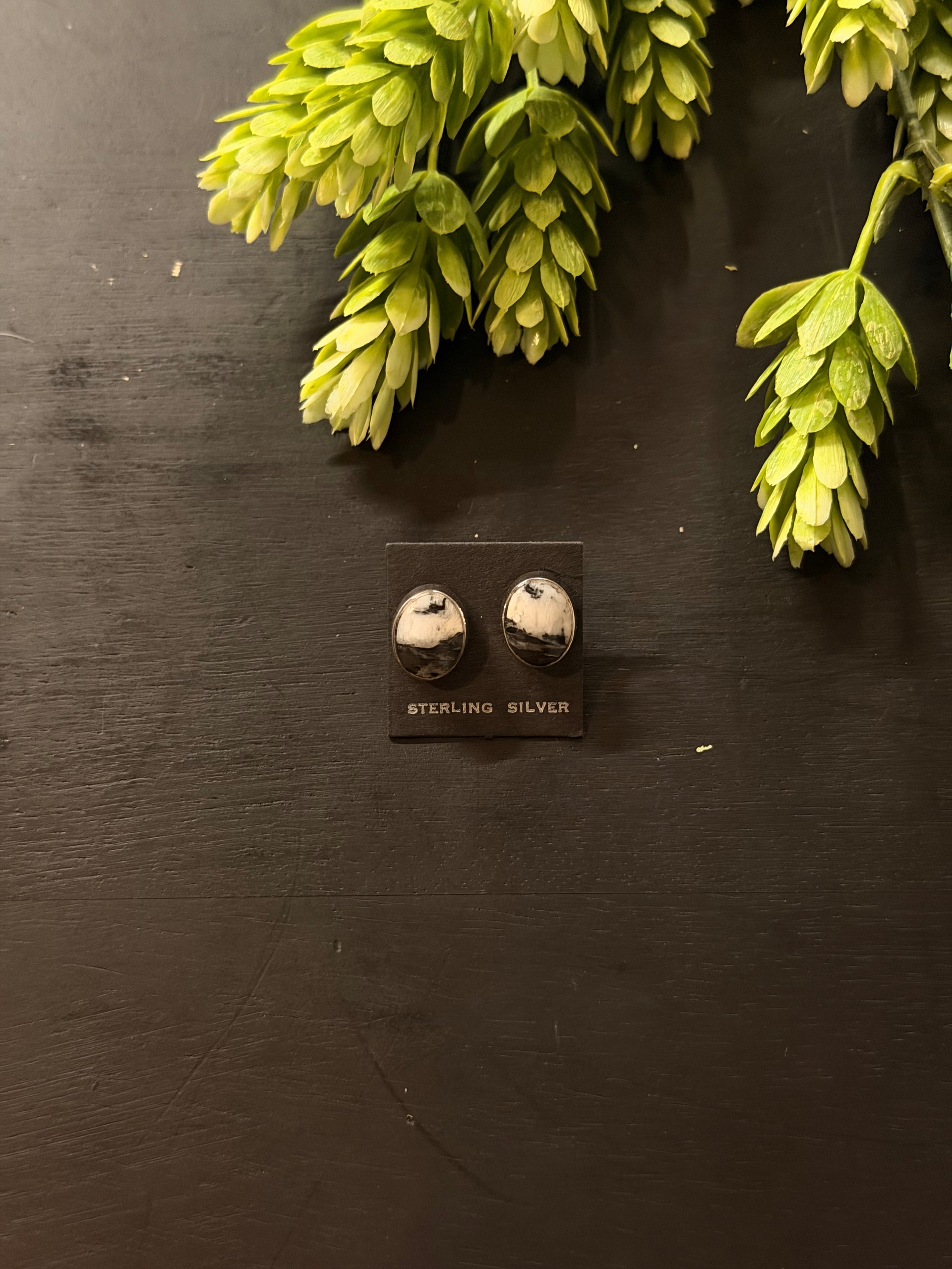 Navajo Made White Buffalo & Sterling Silver Post Earrings
