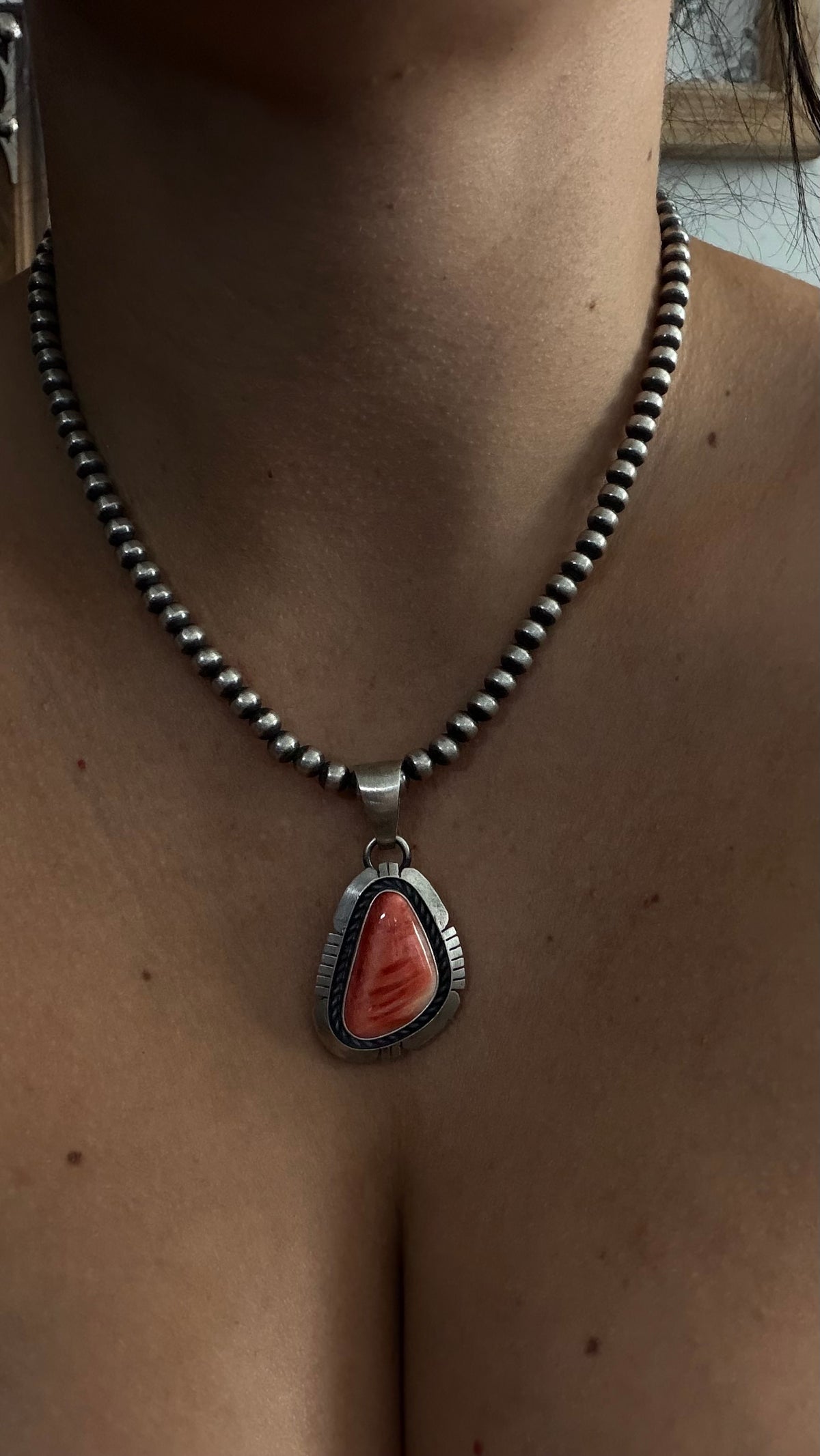 Navajo Made Spiny Oys & Sterling Silver Pendant