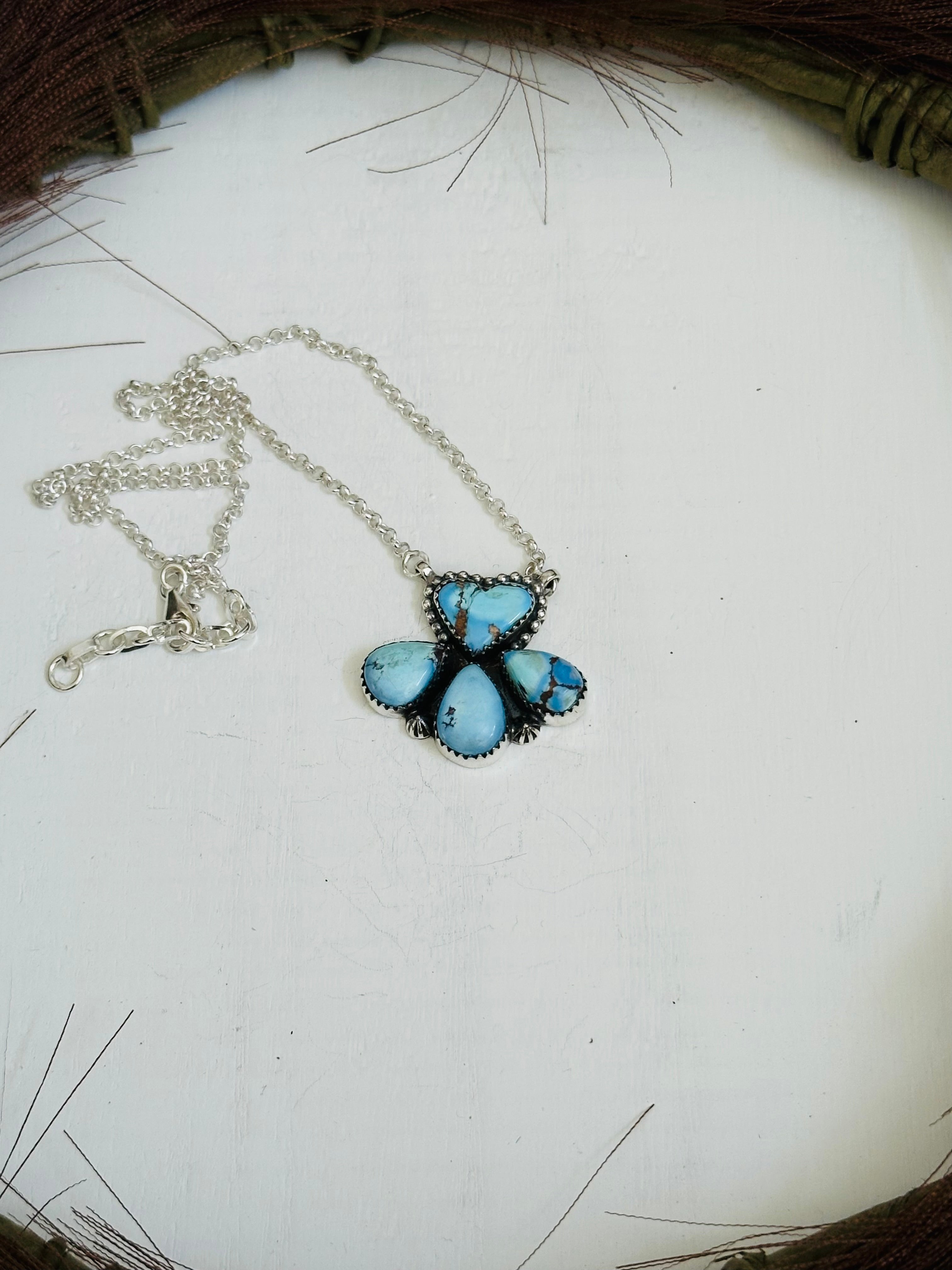 TTD “Blossom” Golden Hills Turquoise & Sterling Silver Cluster Necklace