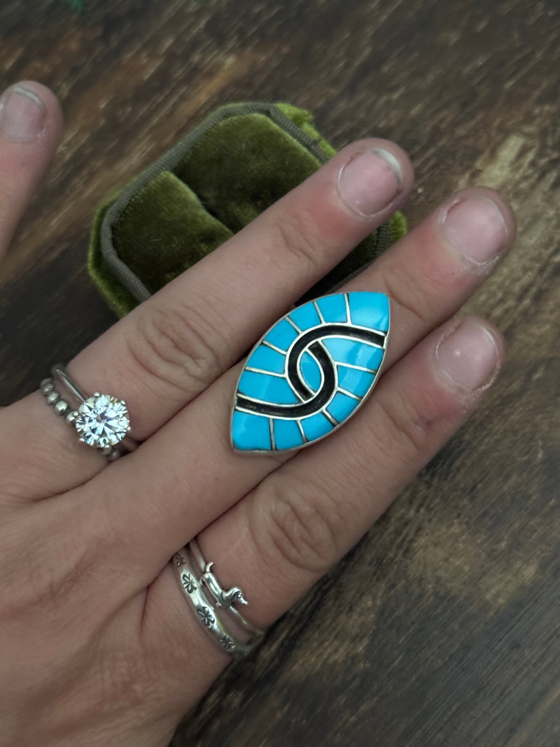 Amy Locaspino Multi Stone & Sterling Silver Inlay Ring Size 6.5