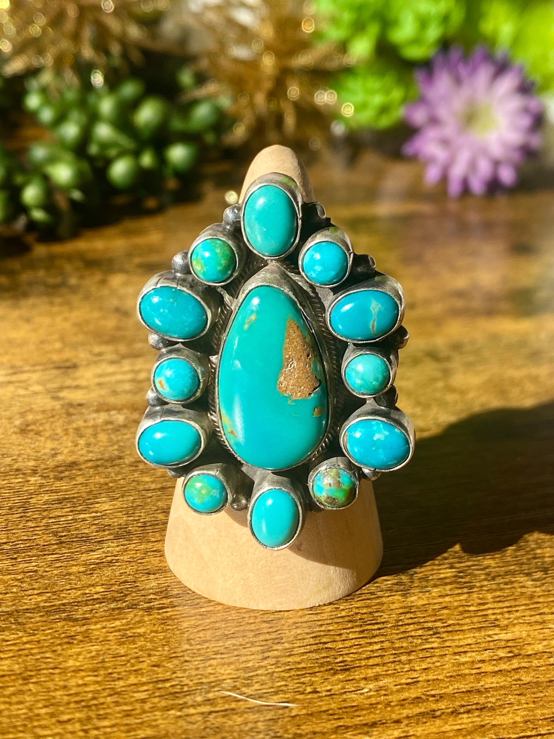 SHEILA Navajo Made Royston Turquoise & Sterling Silver Adjustable Ring