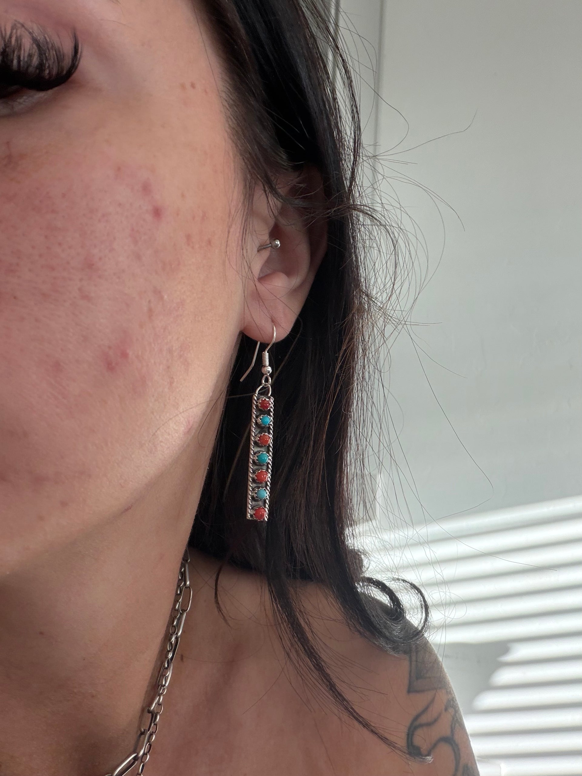Esther White Multi Stone & Sterling Silver Dangle Earrings