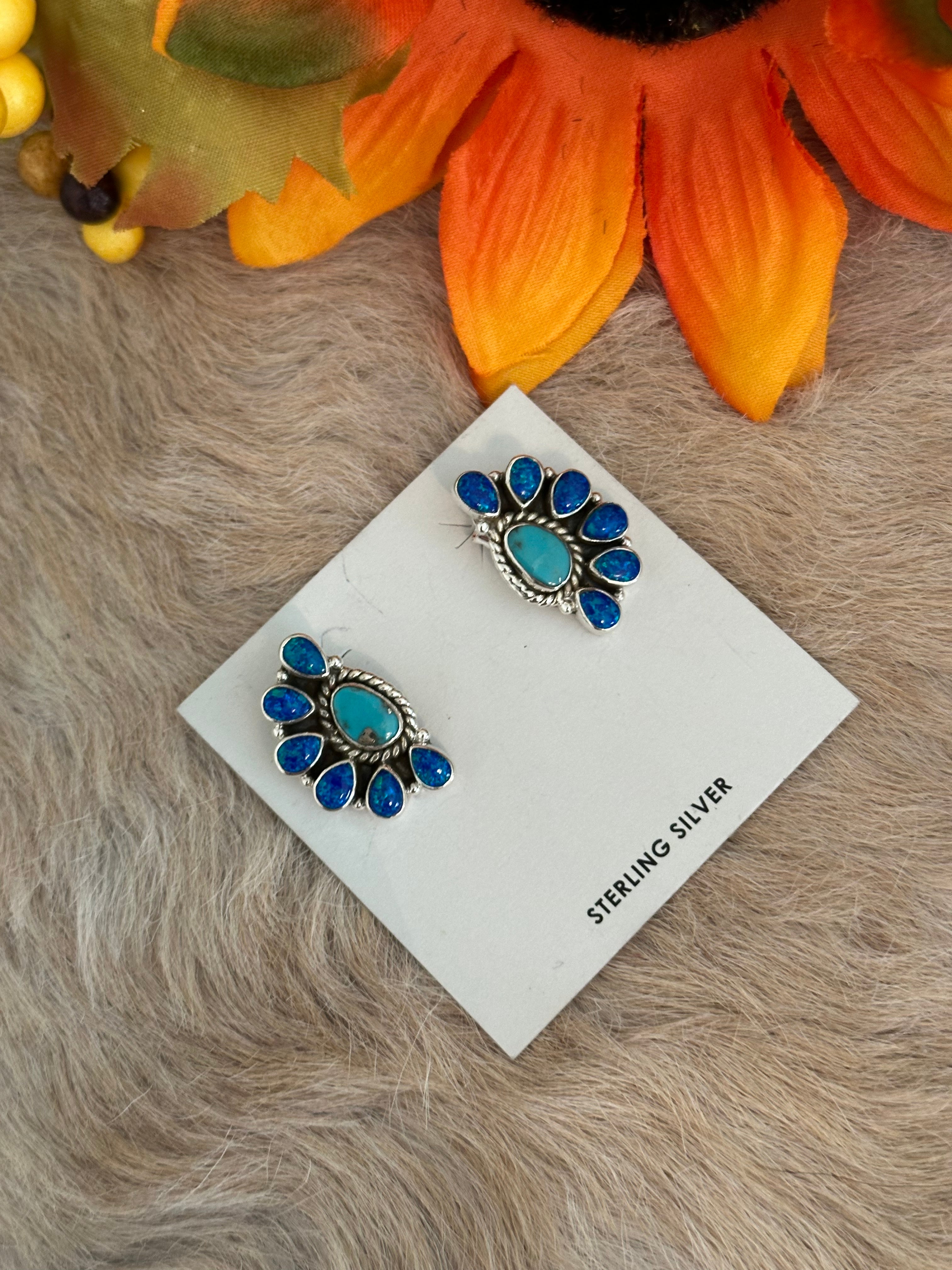 Southwest Handmade Multi Stone & Sterling Silver Post Earrings