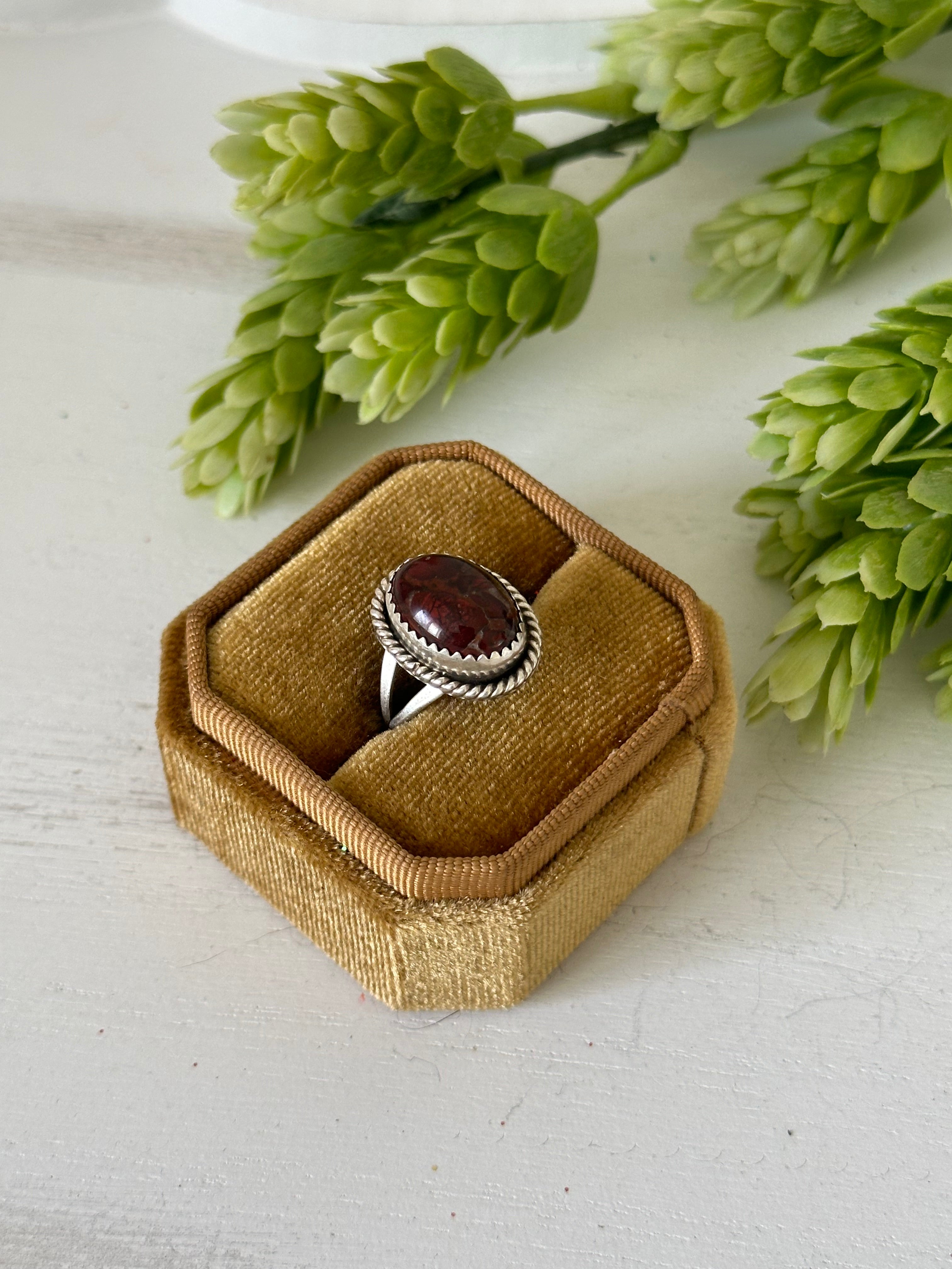 Navajo Made Blood Red & Sterling Silver Ring