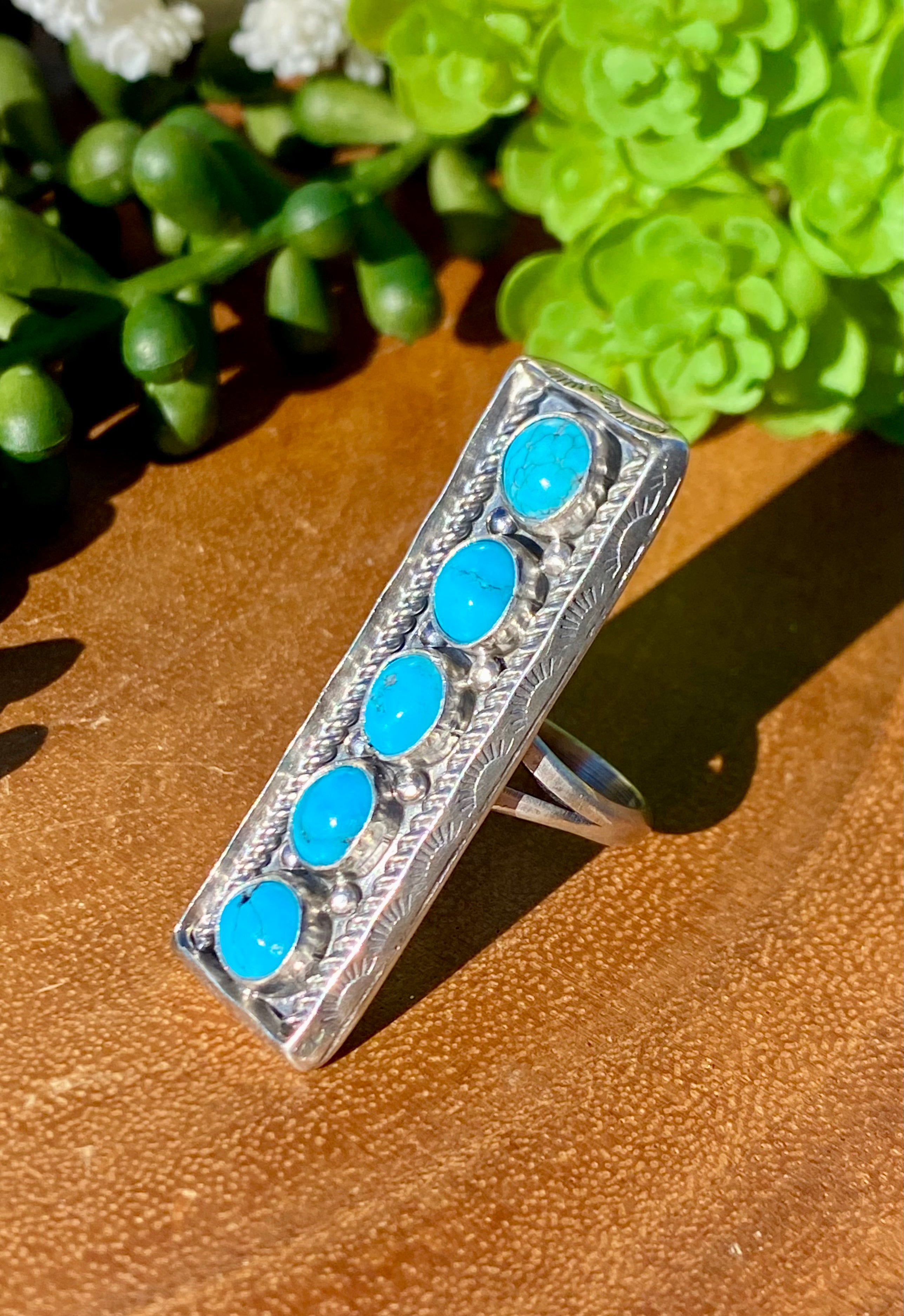 Navajo Kingman Turquoise & Sterling Silver Adjustable Ring