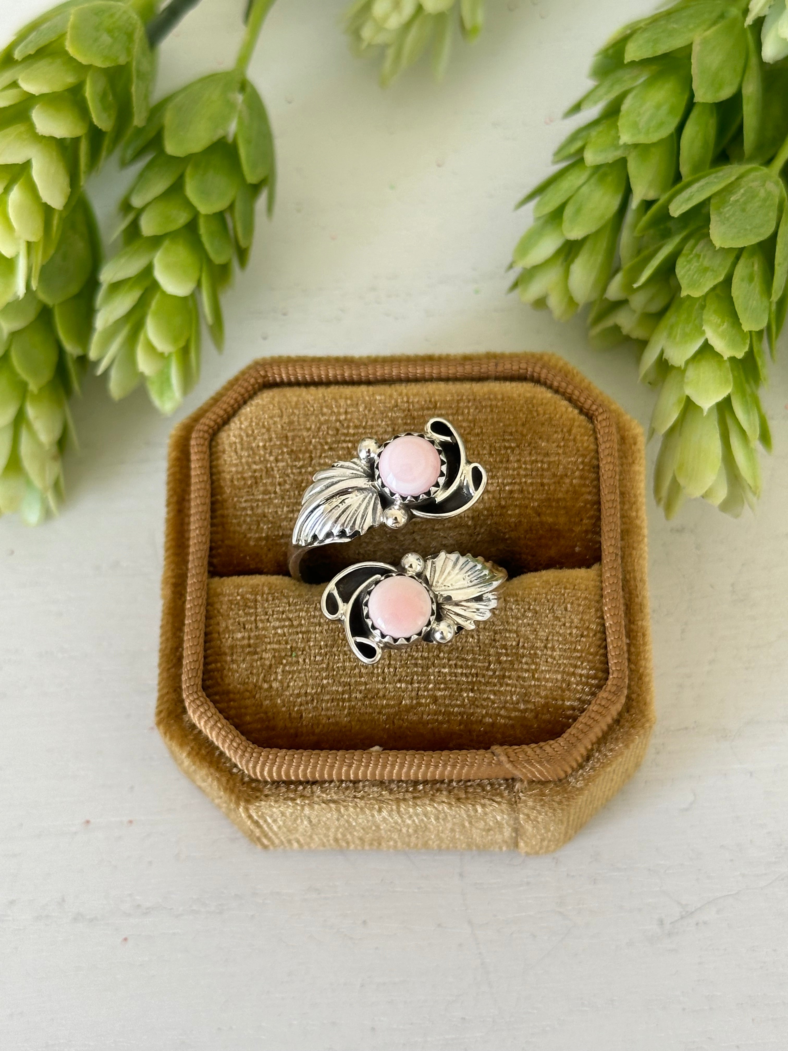 Navajo Made Pink Conch & Sterling Silver Adjustable Ring