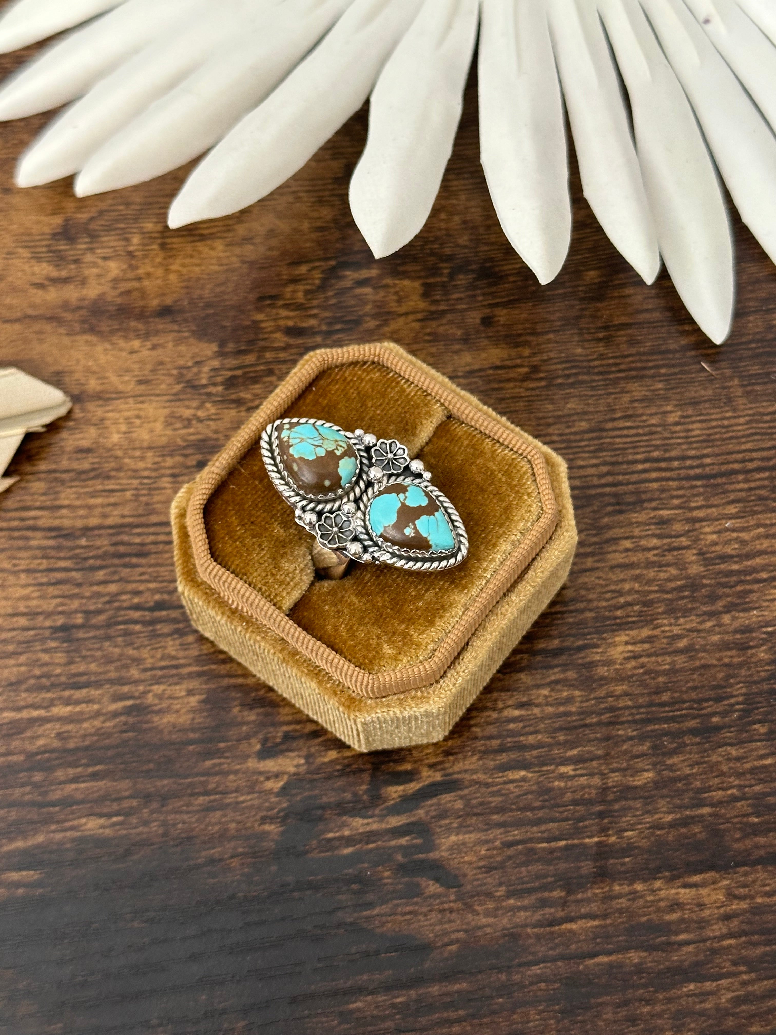 Southwest Handmade #8 Turquoise & Sterling Silver Adjustable Ring