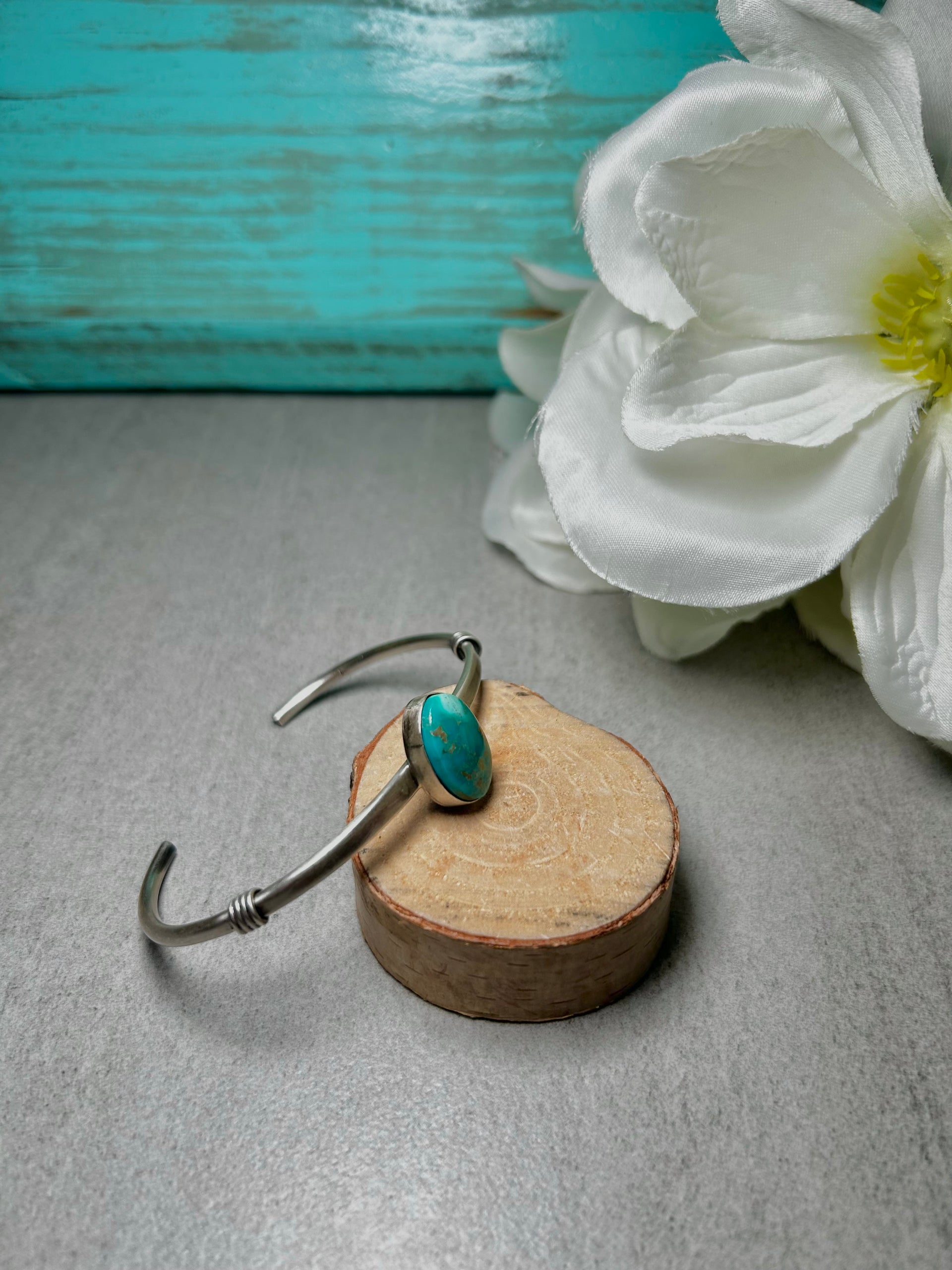 Navajo Made Kingman Turquoise & Sterling Silver Cuff Bracelet
