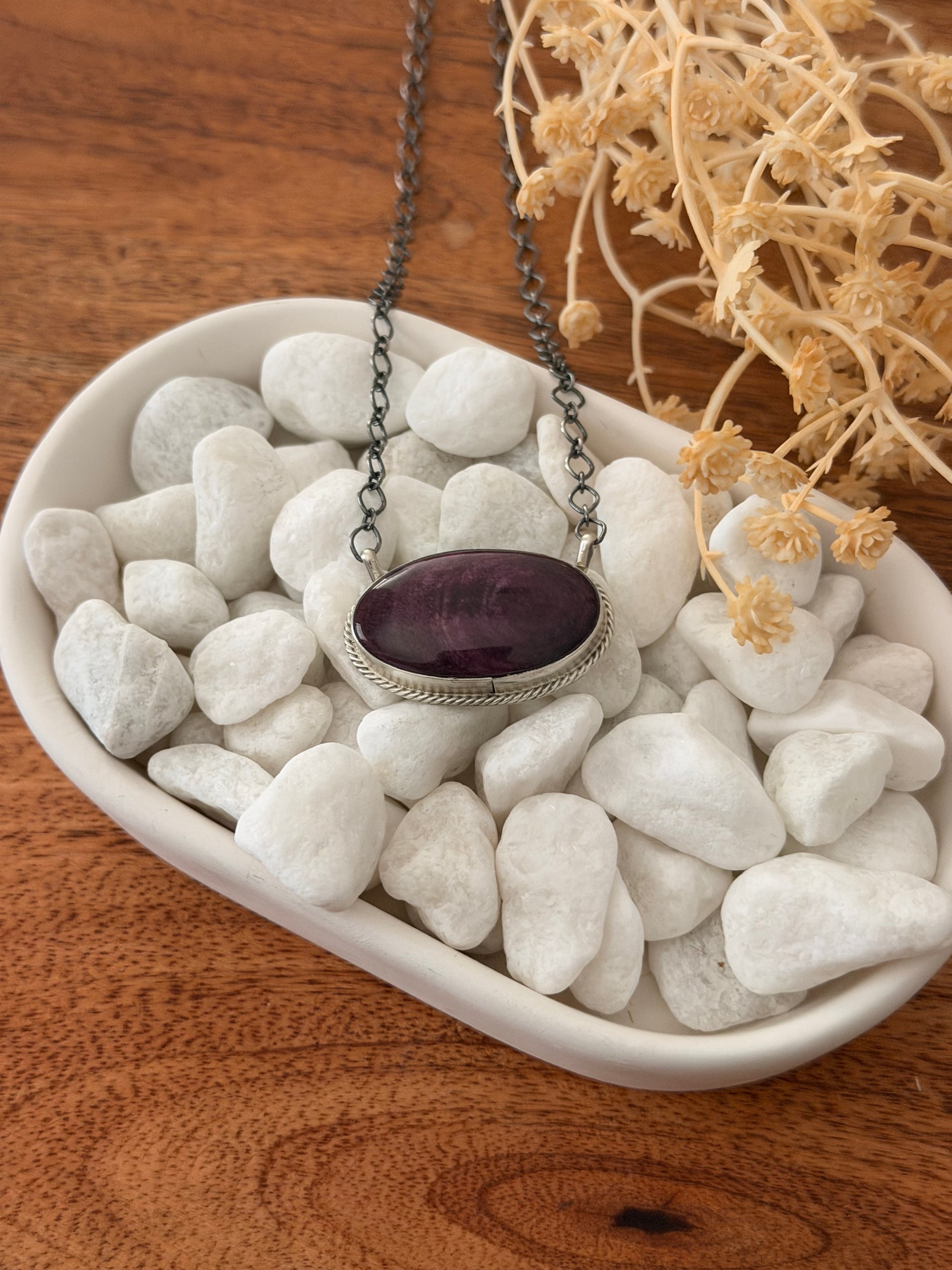 Antionette Martinez Purple Spiny Oyster & Sterling Silver Bar Necklace