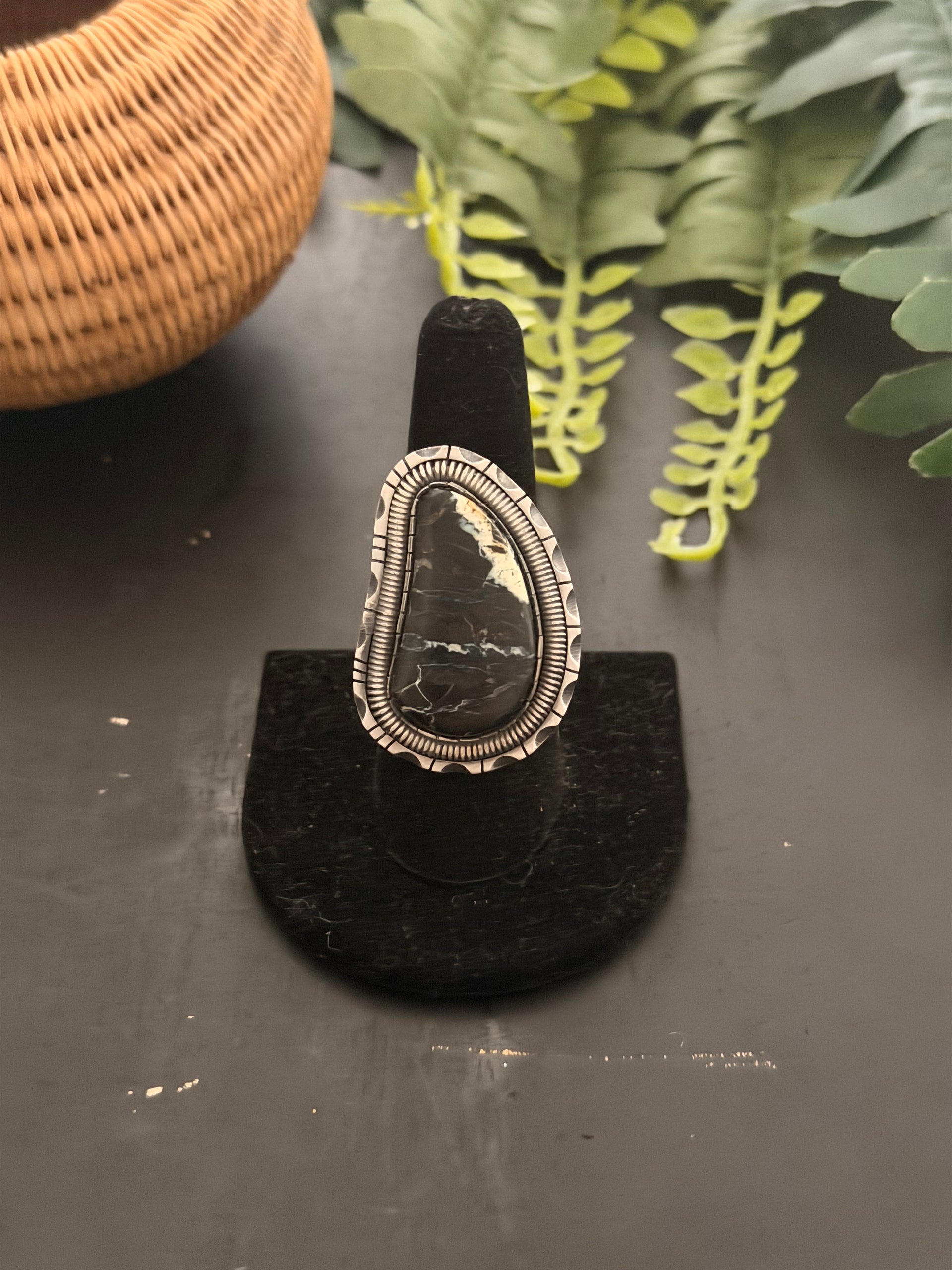 Walker Vandever Black Jack Turquoise & Sterling Silver Ring Size 8.75
