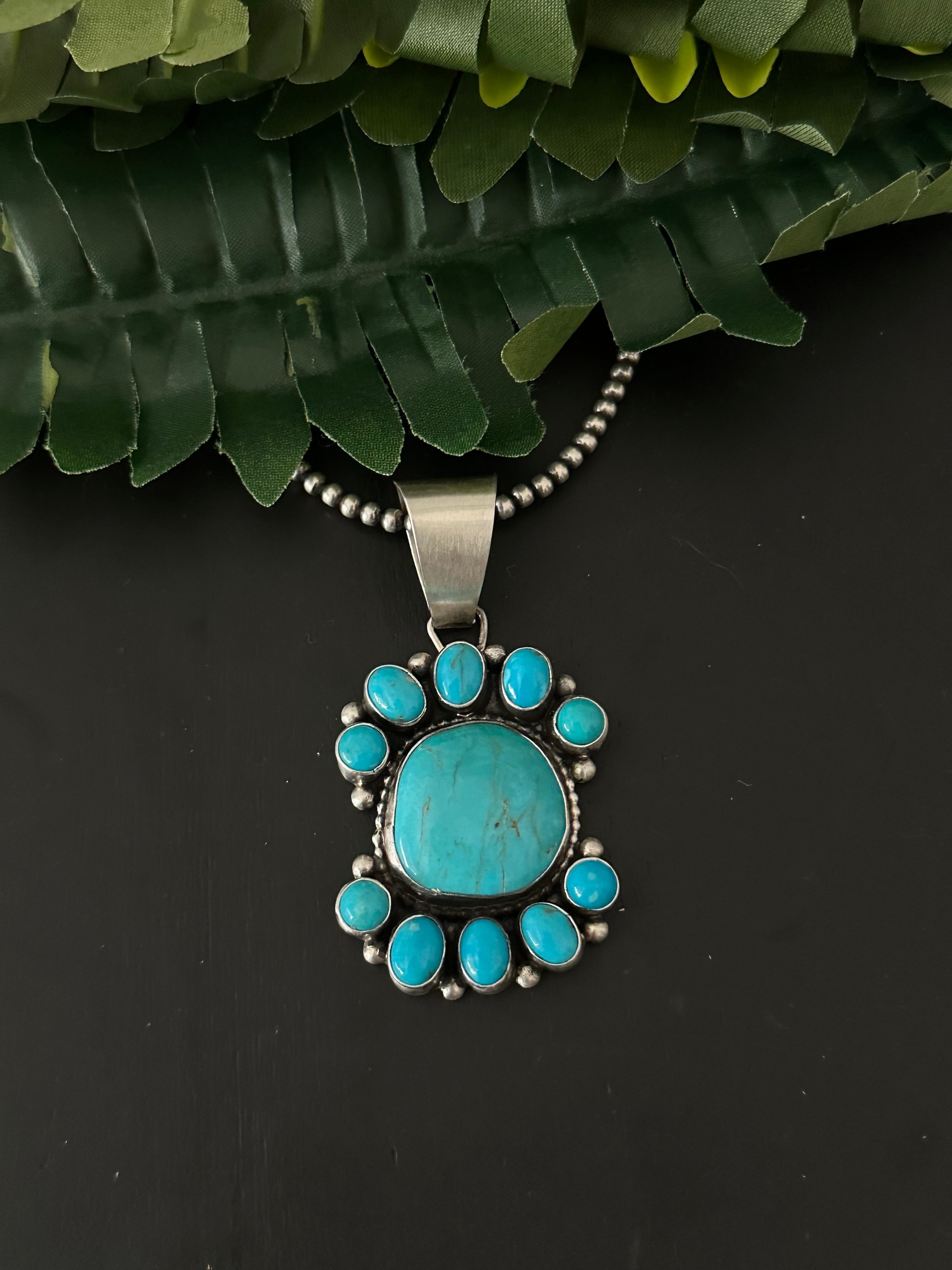 Sheila Becenti Blue Ridge Turquoise & Sterling Silver Pendant.