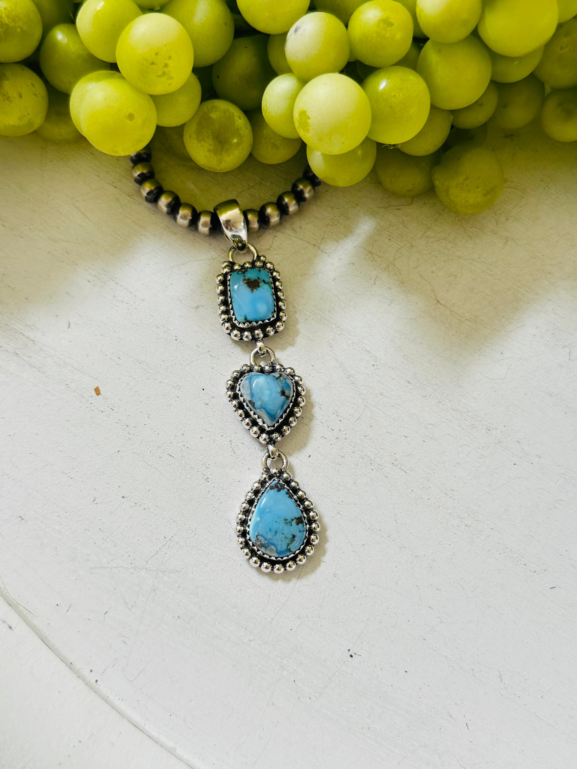 Southwest Handmade Golden Hills Turquoise & Sterling Silver Cluster Pendant
