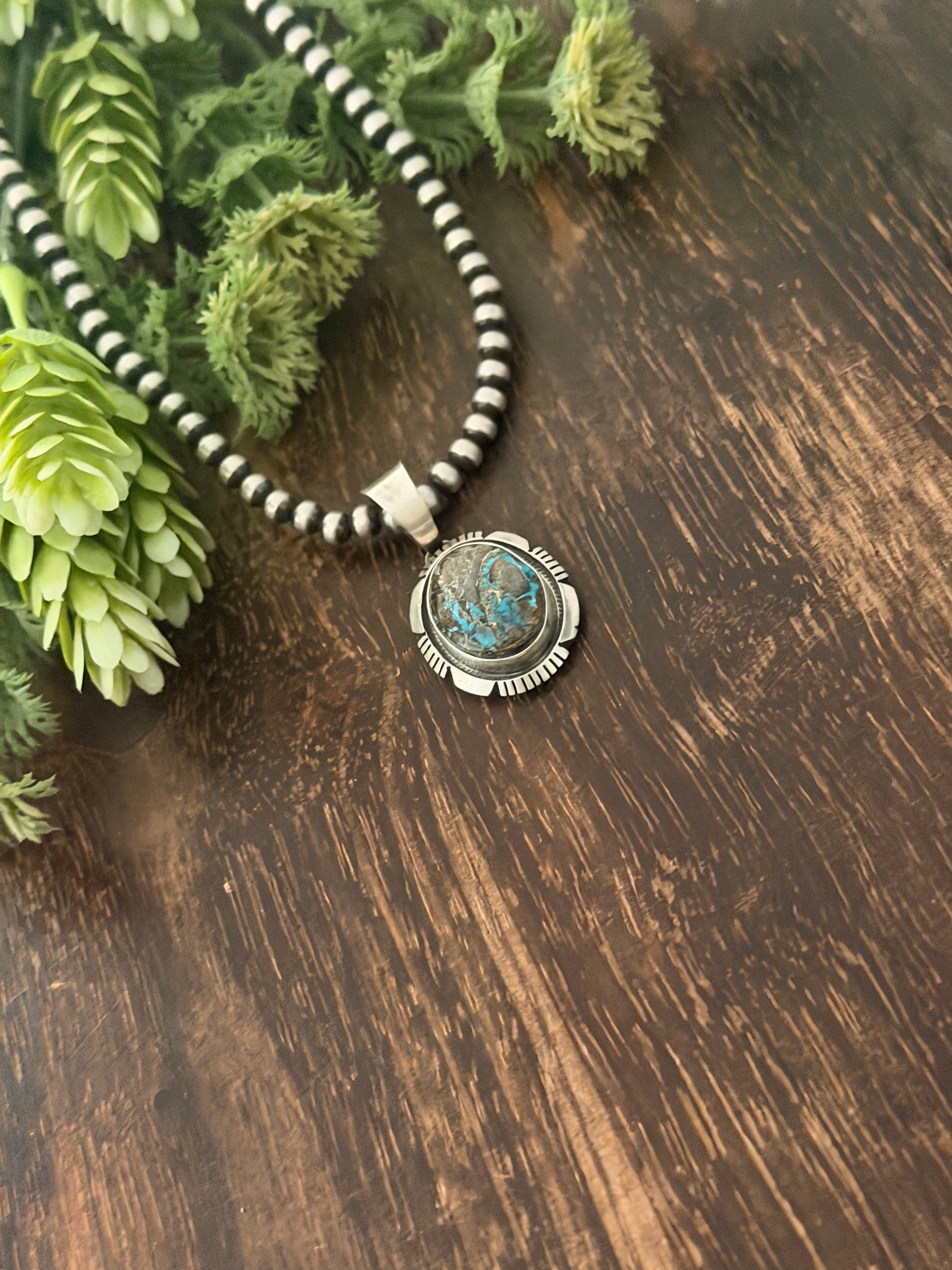 Navajo Made Carico Lake Turquoise & Sterling Silver Pendant