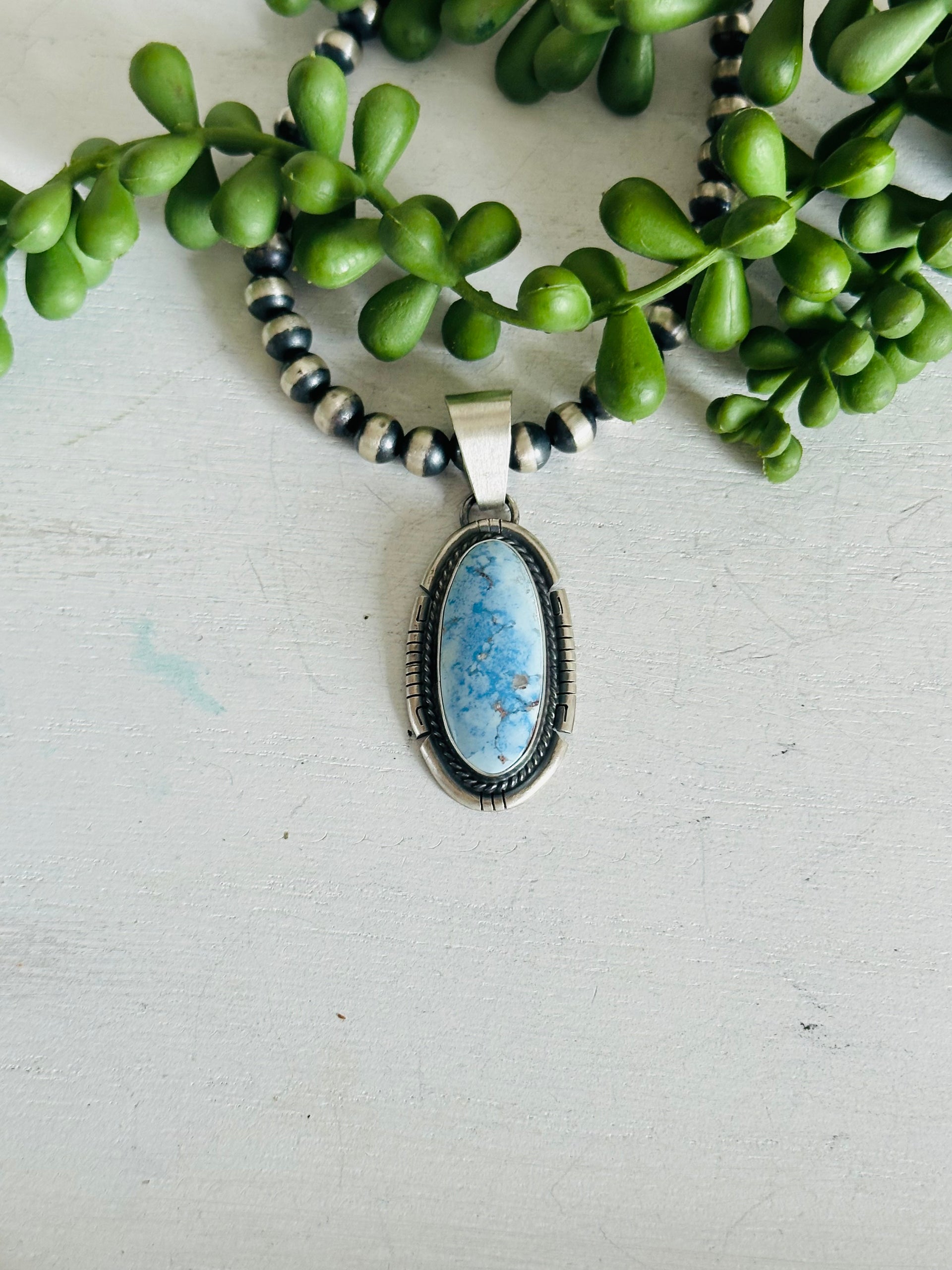 Dave Skeets Golden Hills Turquoise & Sterling Silver Pendant