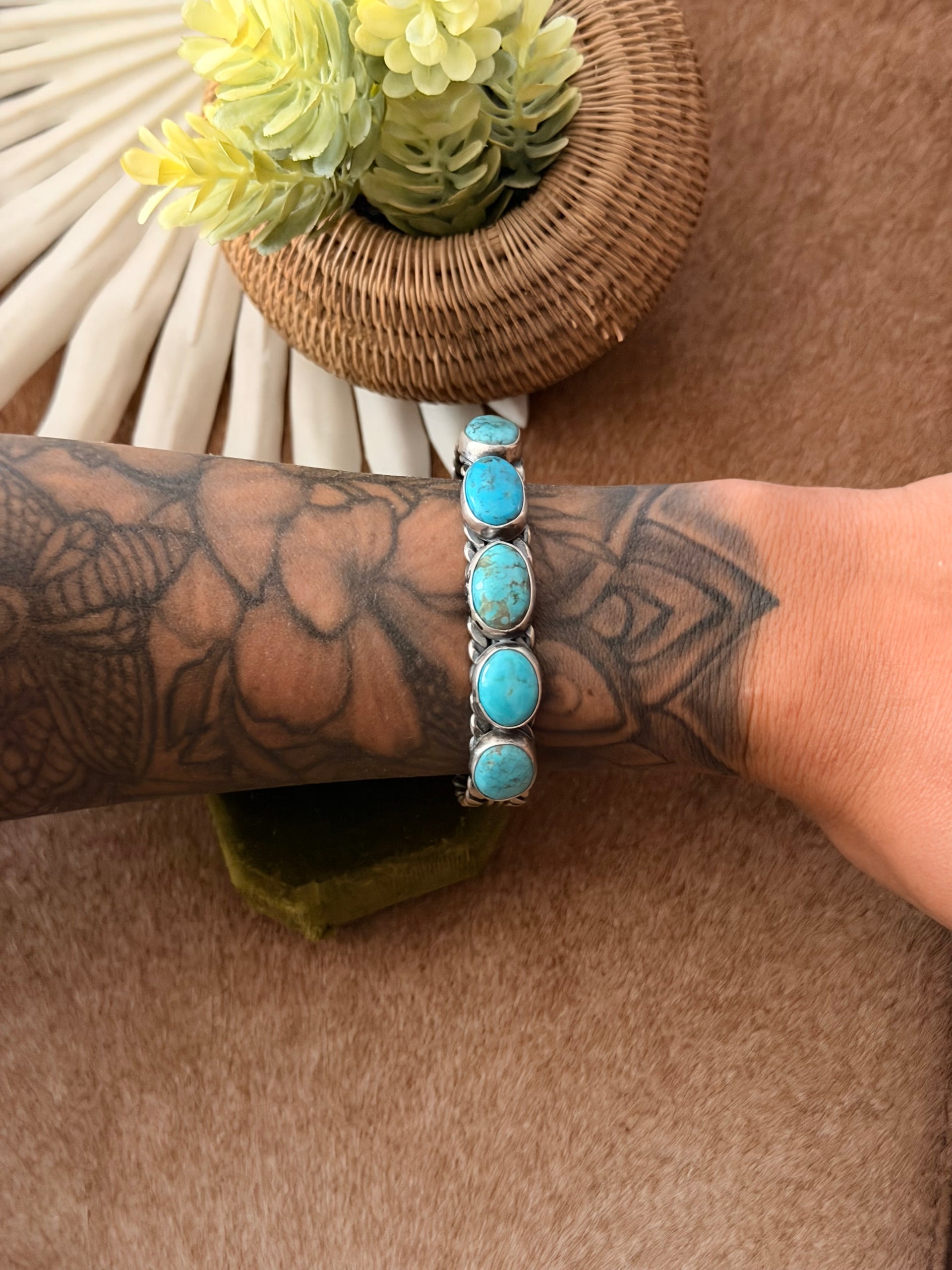 Navajo Made Red Skin Turquoise & Sterling Silver Cuff Bracelet