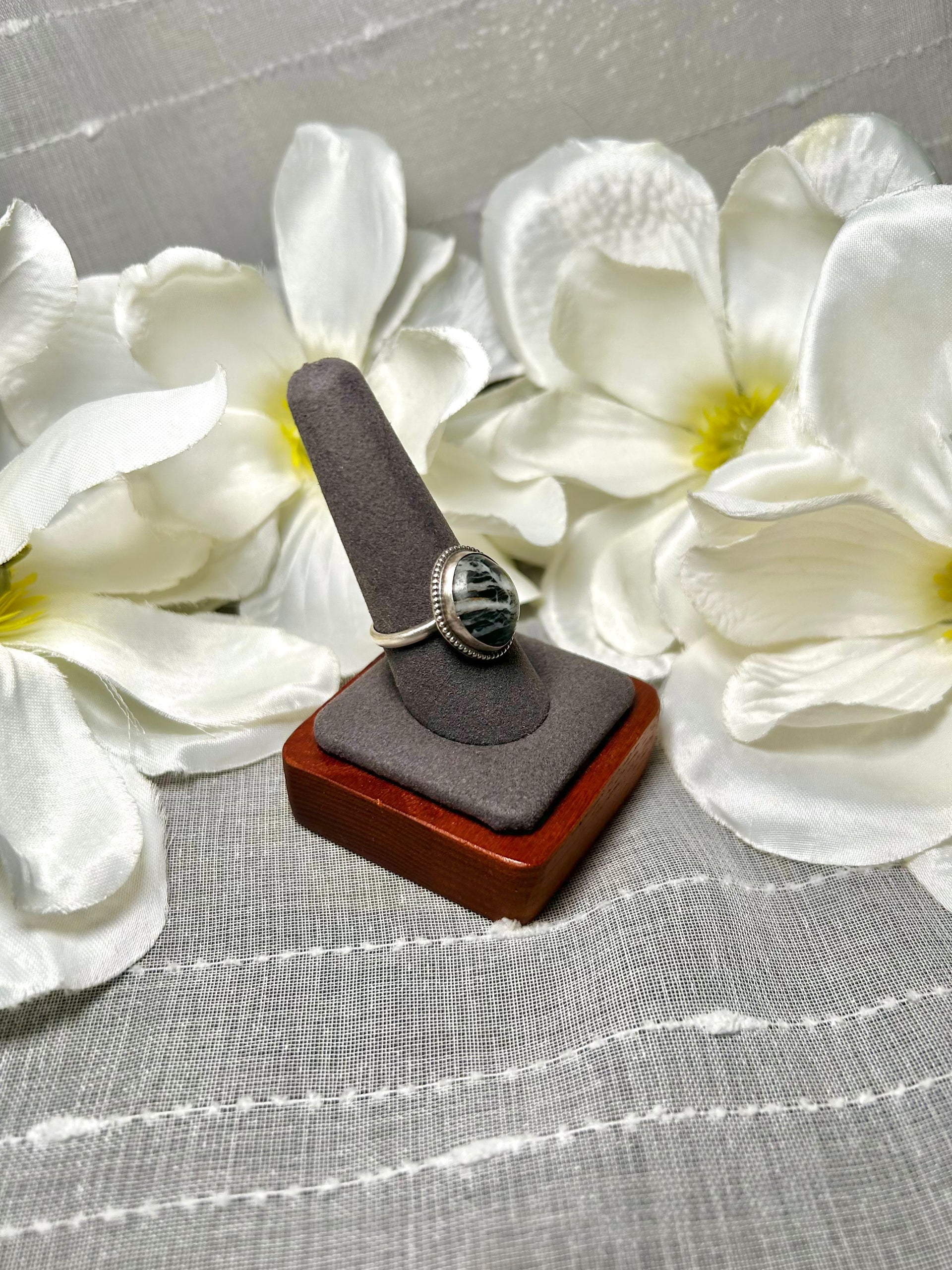 George Rios White Buffalo & Sterling Silver Ring Size 9.25