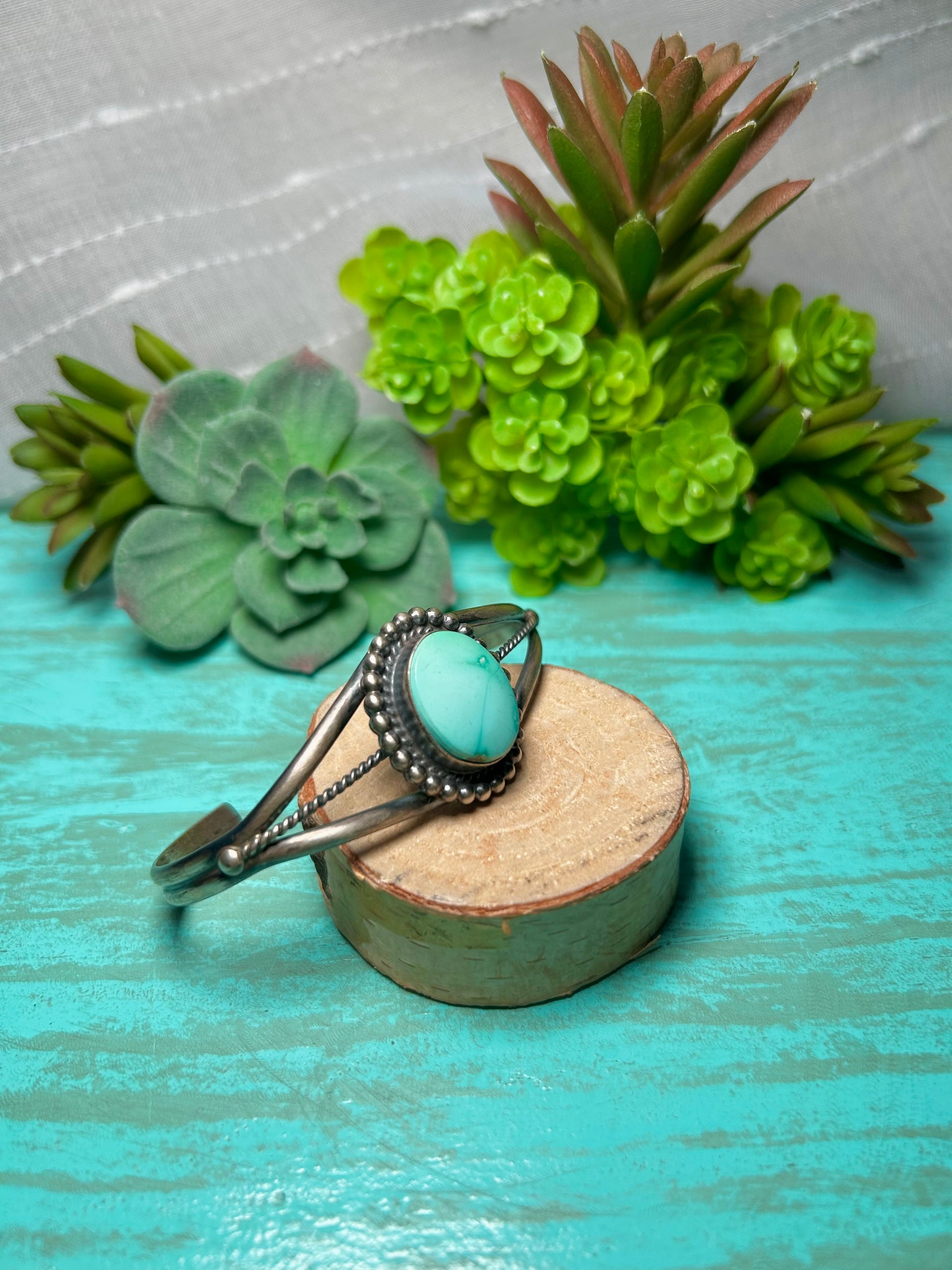 Navajo Made New Lander & Sterling Silver Cuff Bracelet