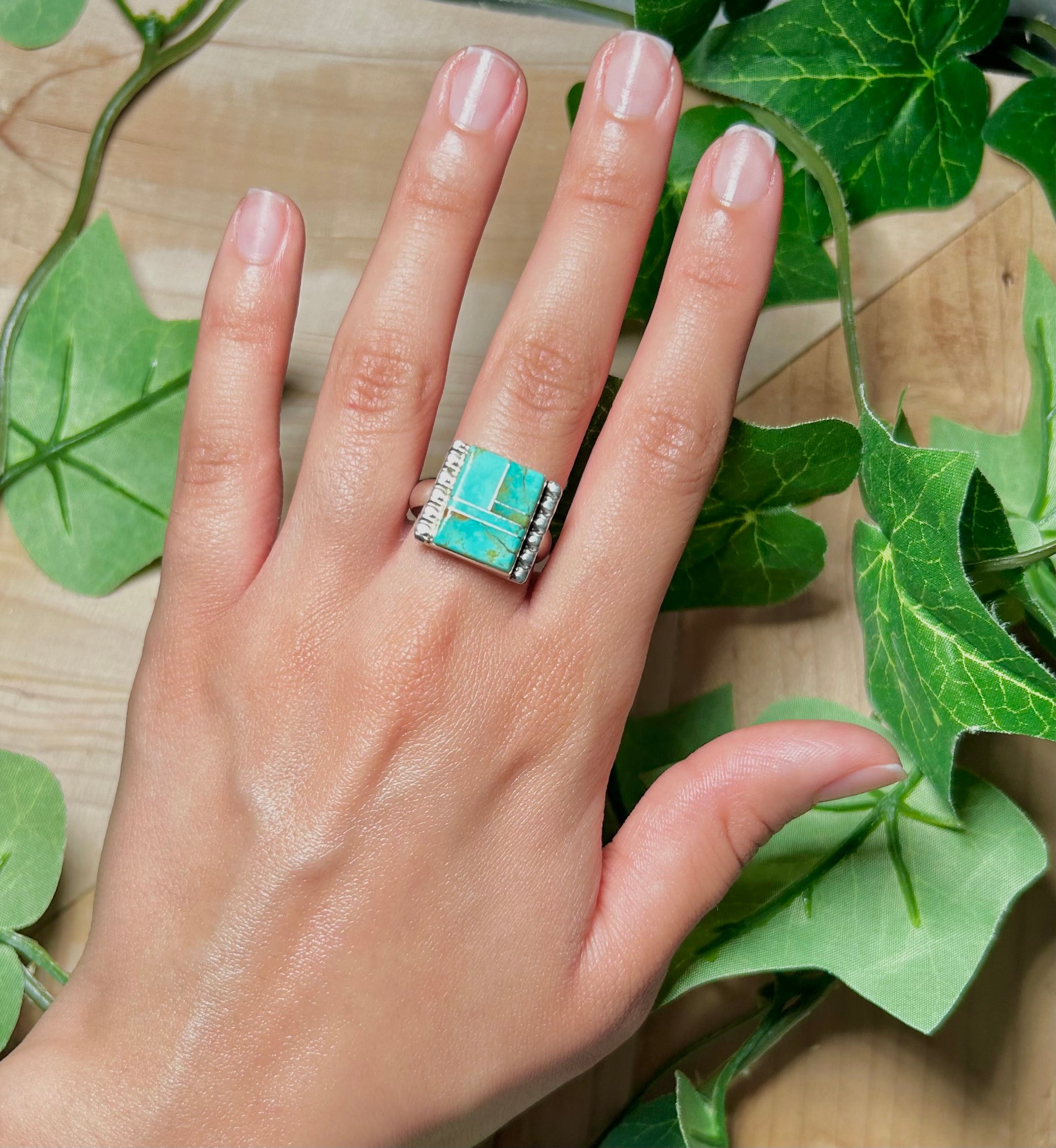 Navajo Made #8 Turquoise and Sterling Silver Ring Size 9