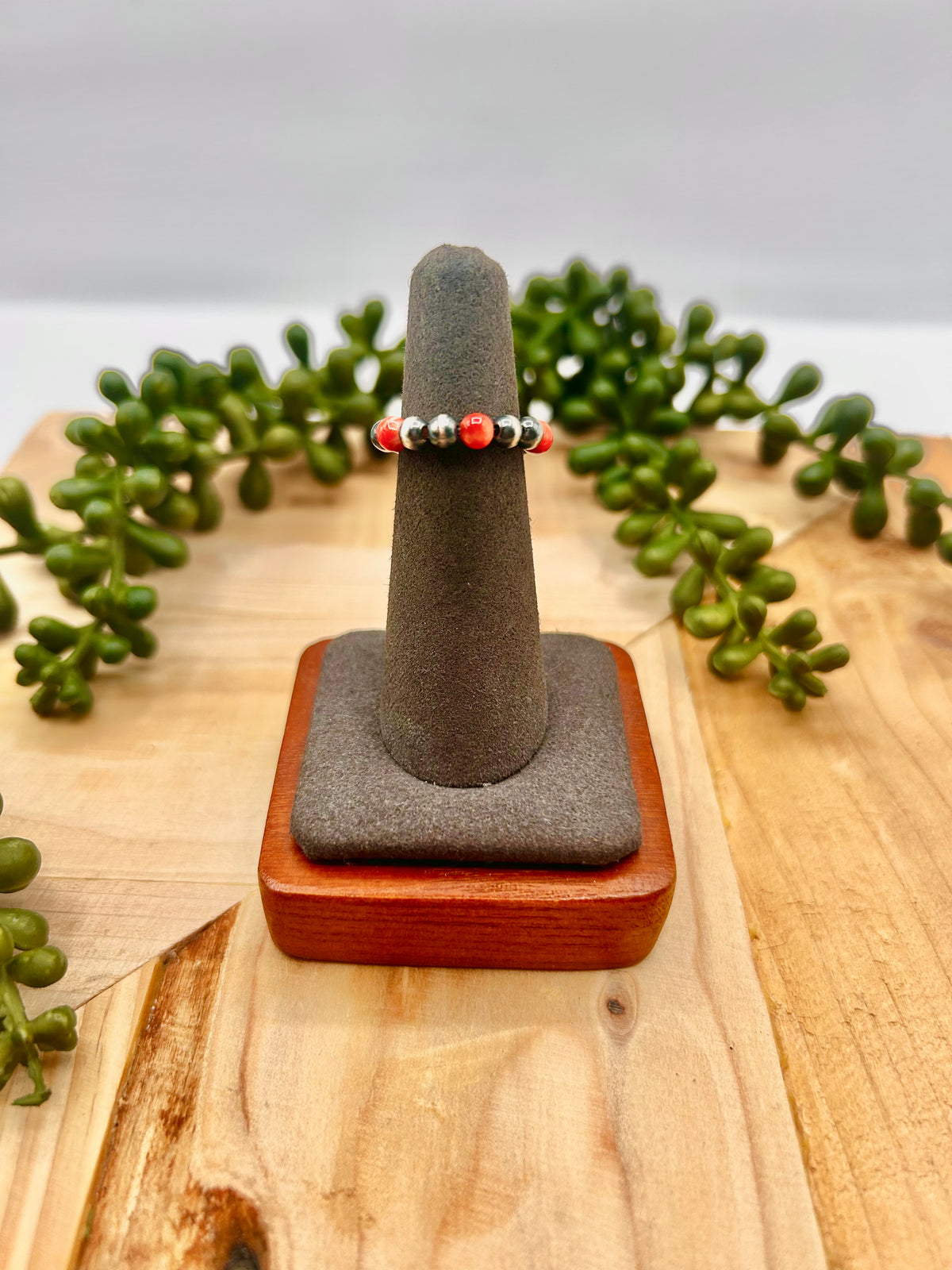 Navajo Made Spiny Oyster & Sterling Silver Strung Ring