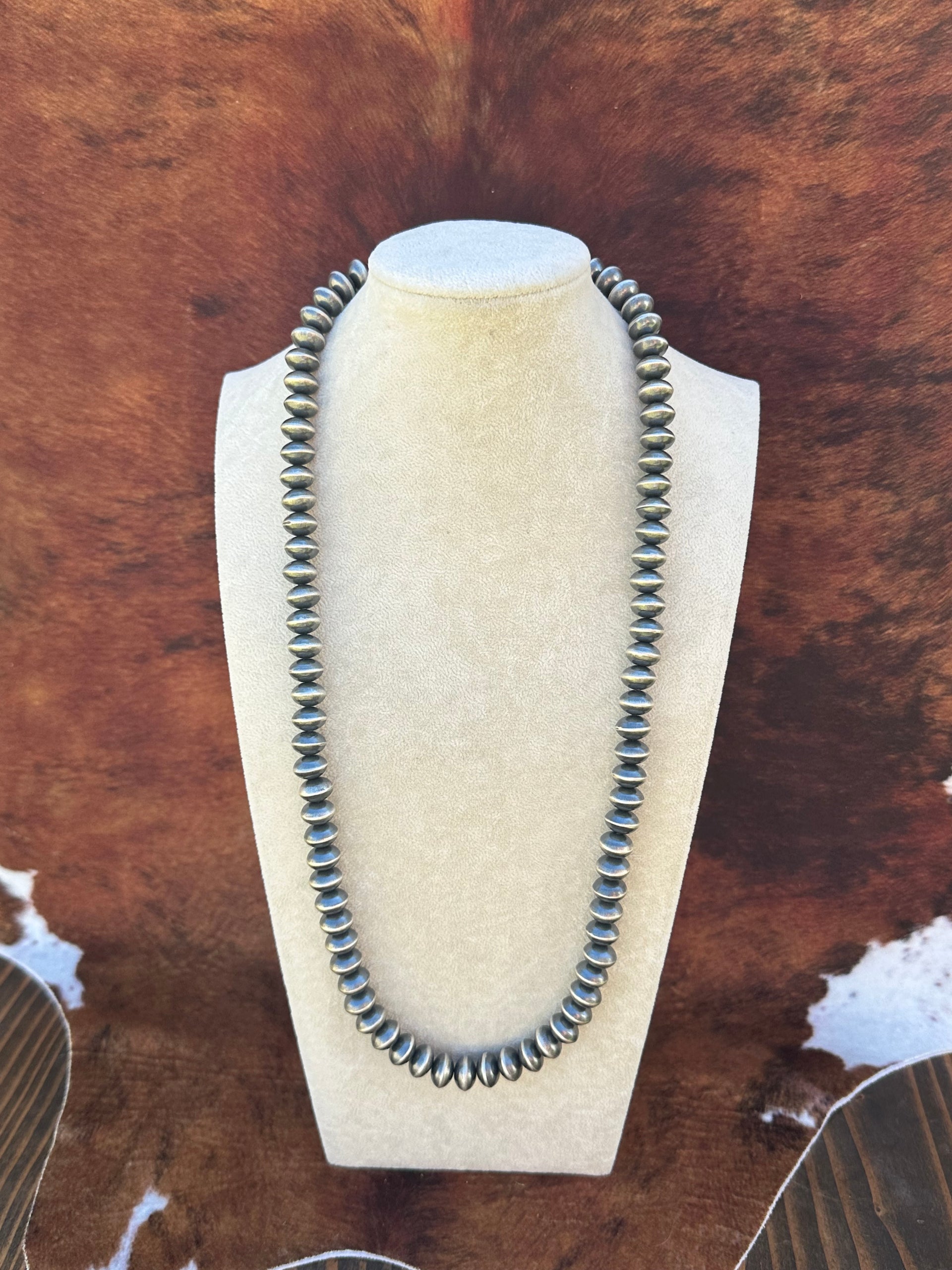 Southwest Made 12 MM Sterling Silver Disc Pearl Necklace