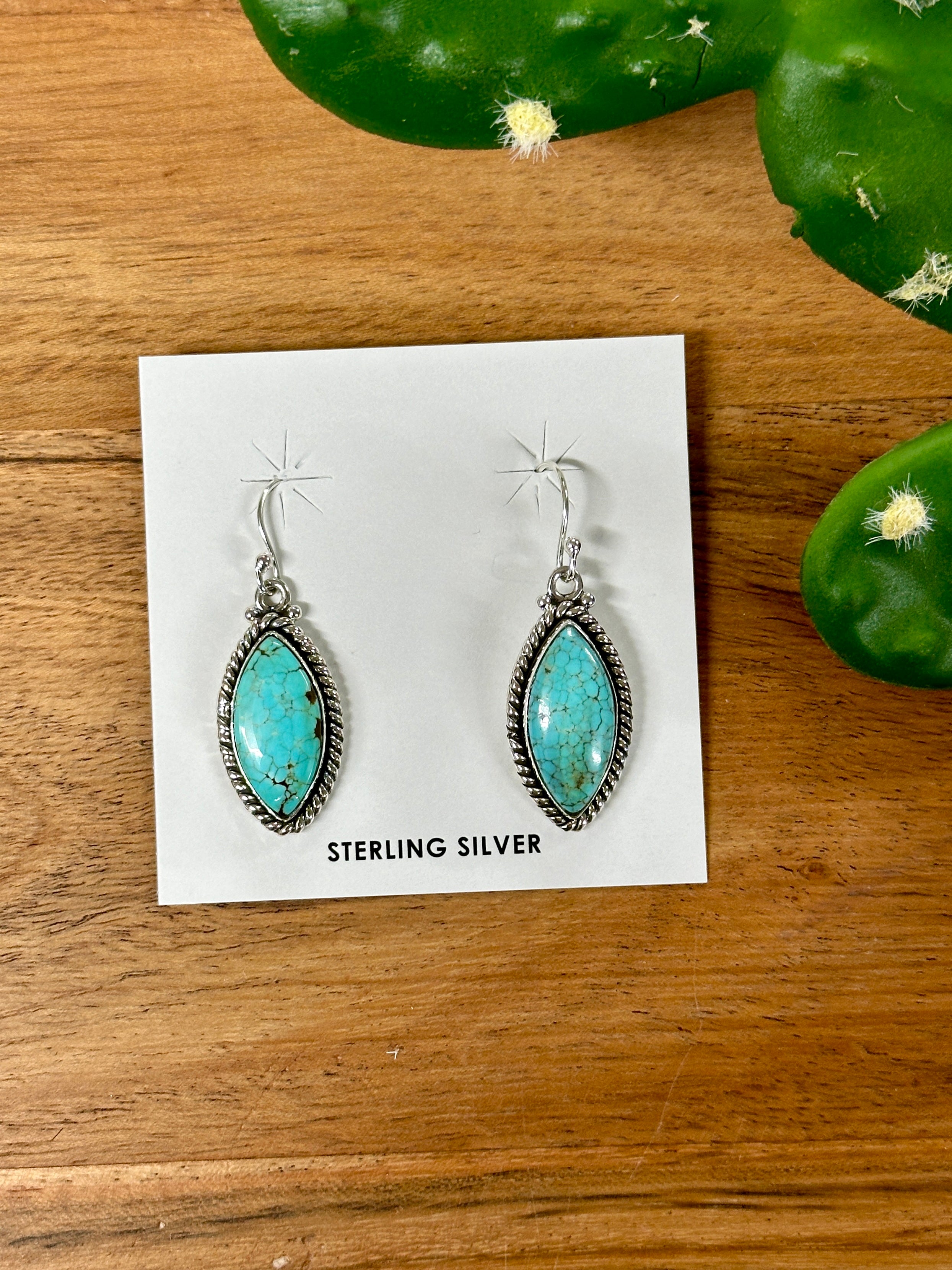 Southwest Handmade #8 Turquoise & Sterling Silver Dangle Earrings