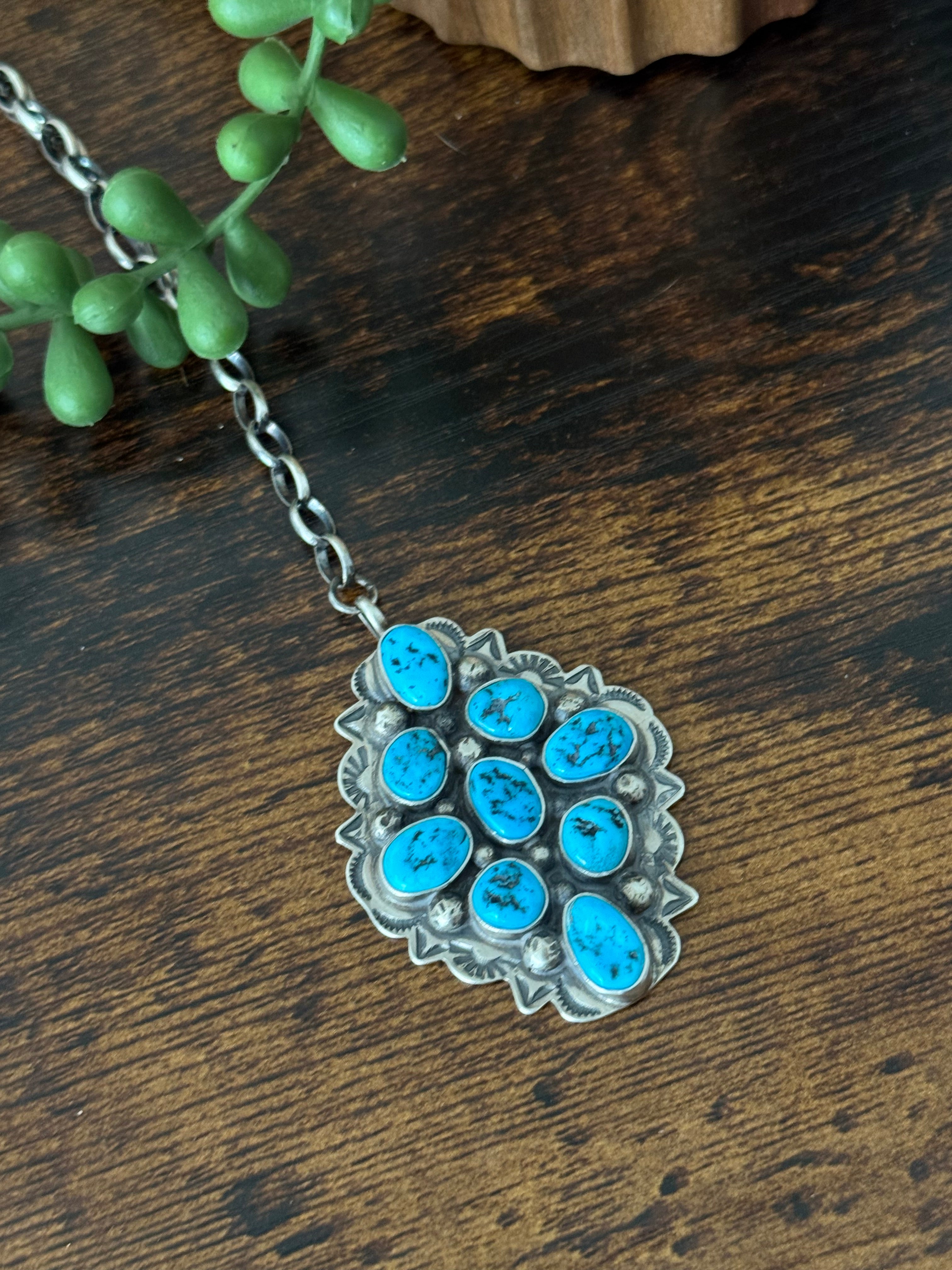 Navajo Made Kingman Turquoise & Sterling Silver Necklace