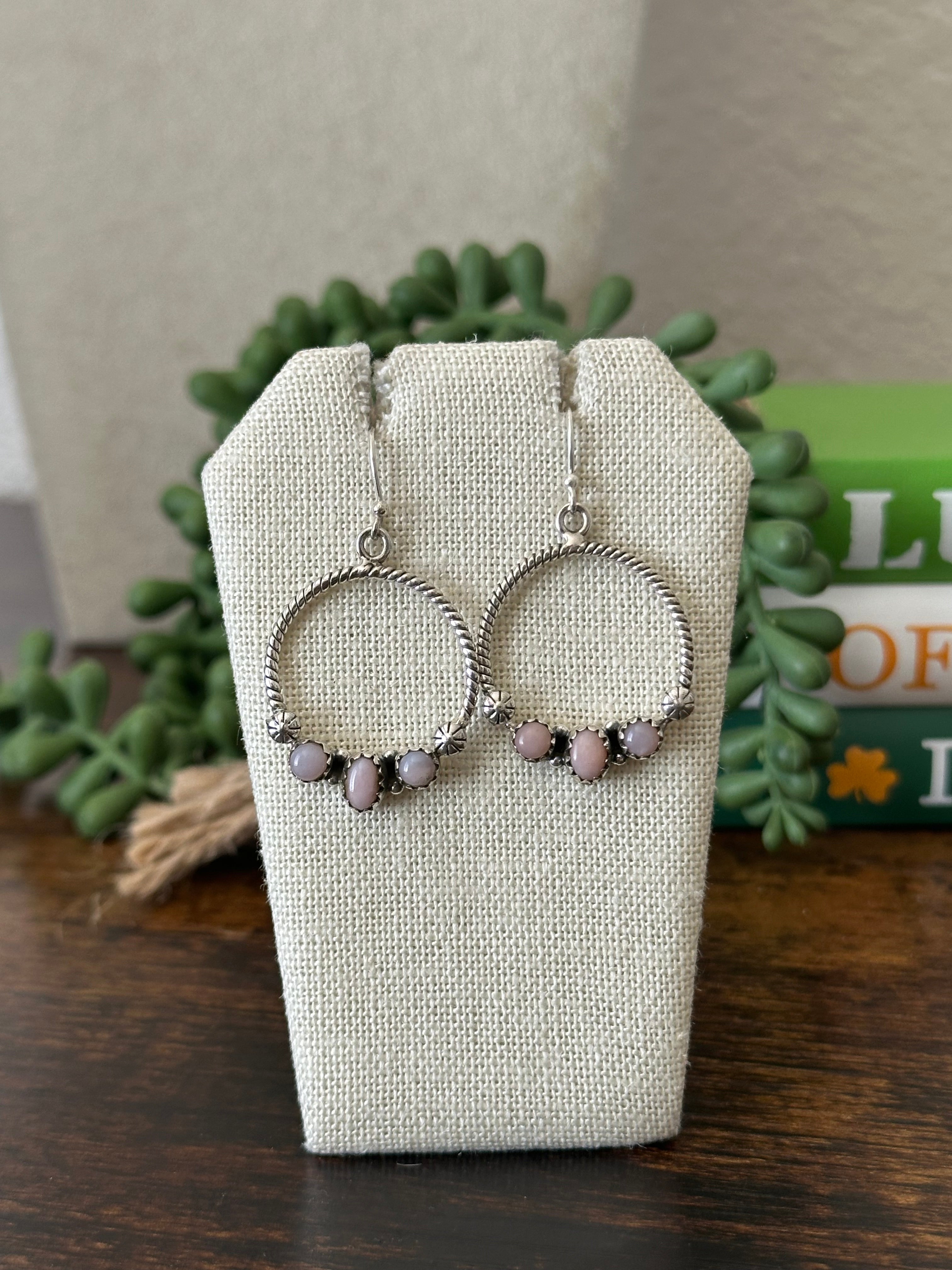 Southwest Handmade Peruvian Pink Opal & Sterling Silver Dangle Earrings