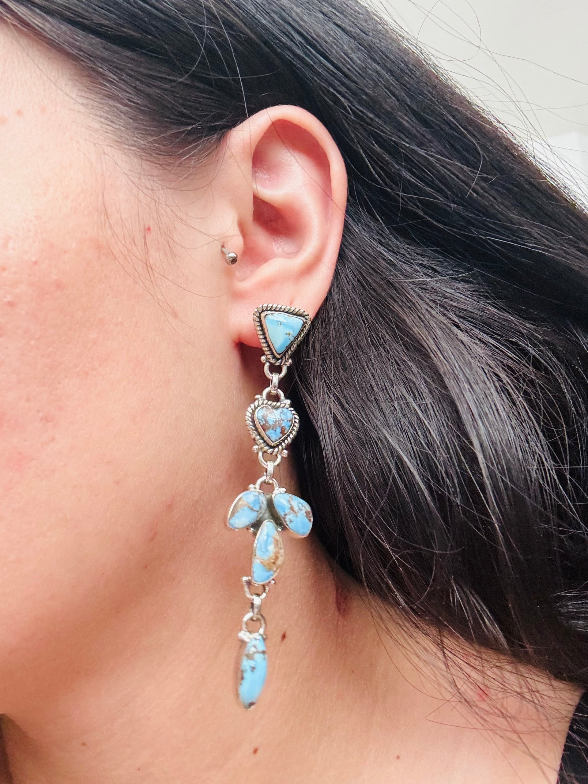 Southwest Handmade Golden Hills Turquoise & Sterling Silver Post Dangle Earrings