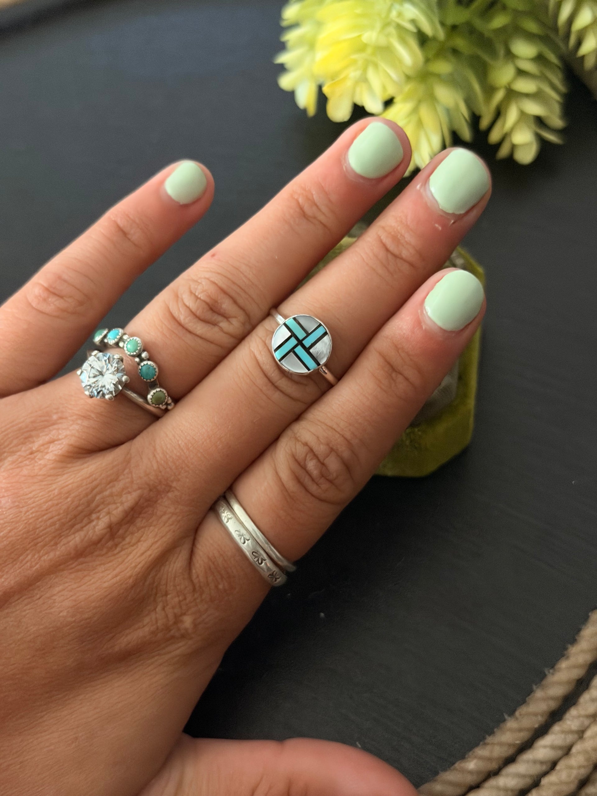 Zuni Made Multi Stone & Sterling Silver Inlay Ring