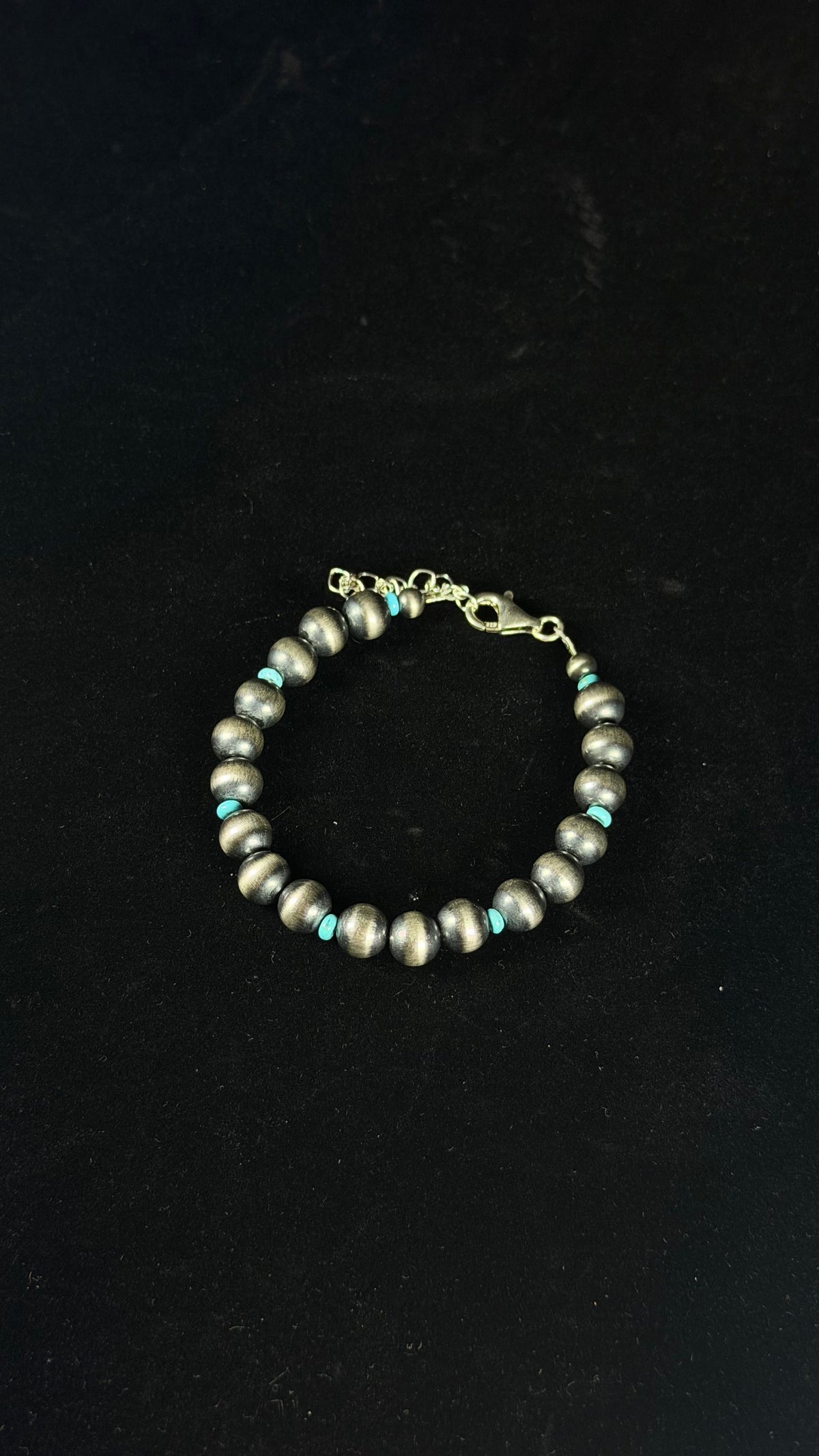 Navajo Strung Kingman Turquoise & Sterling Silver Beaded Pearl Bracelet