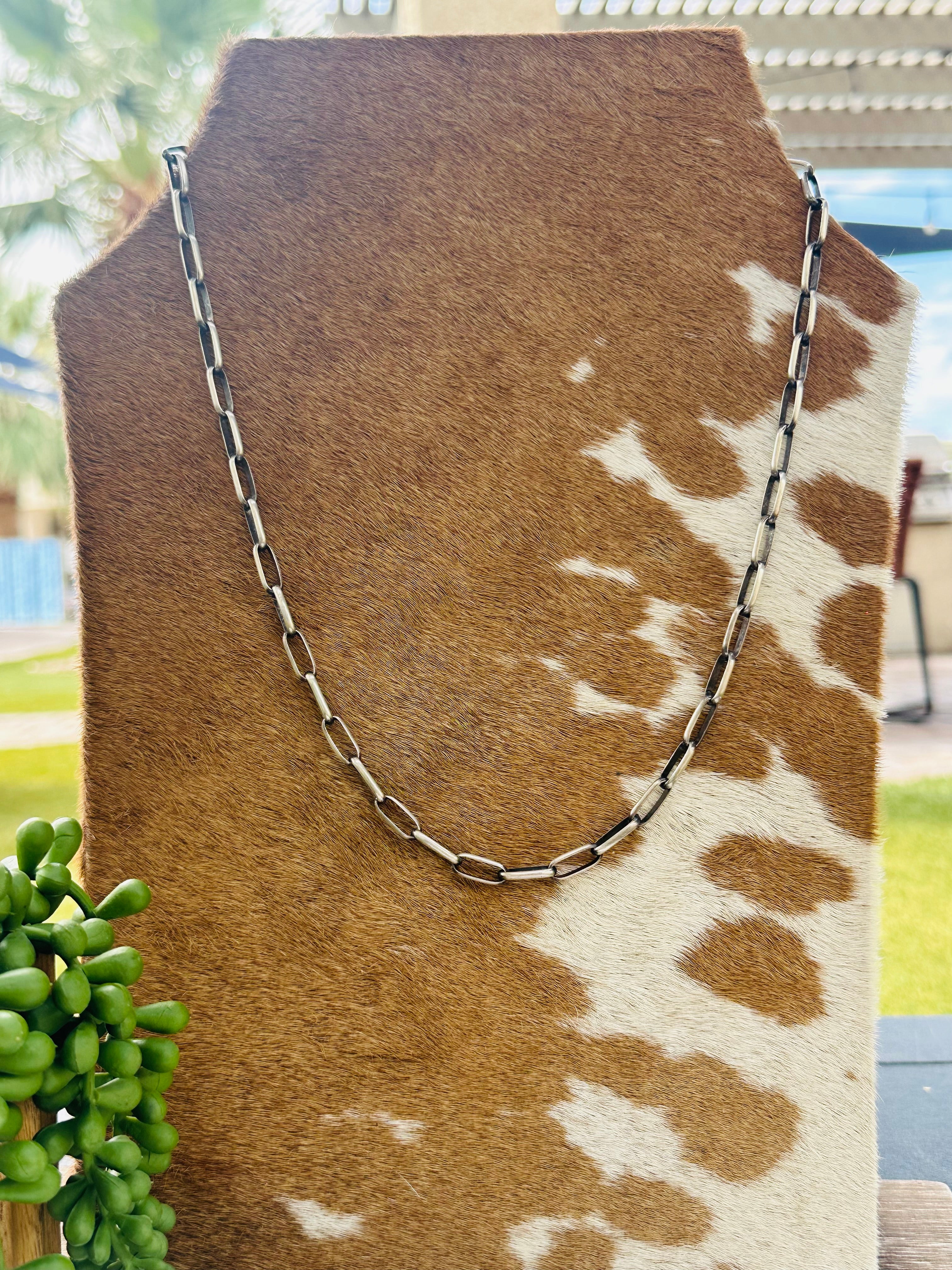 Navajo Made Sterling Silver Paper Clip Chain Necklace