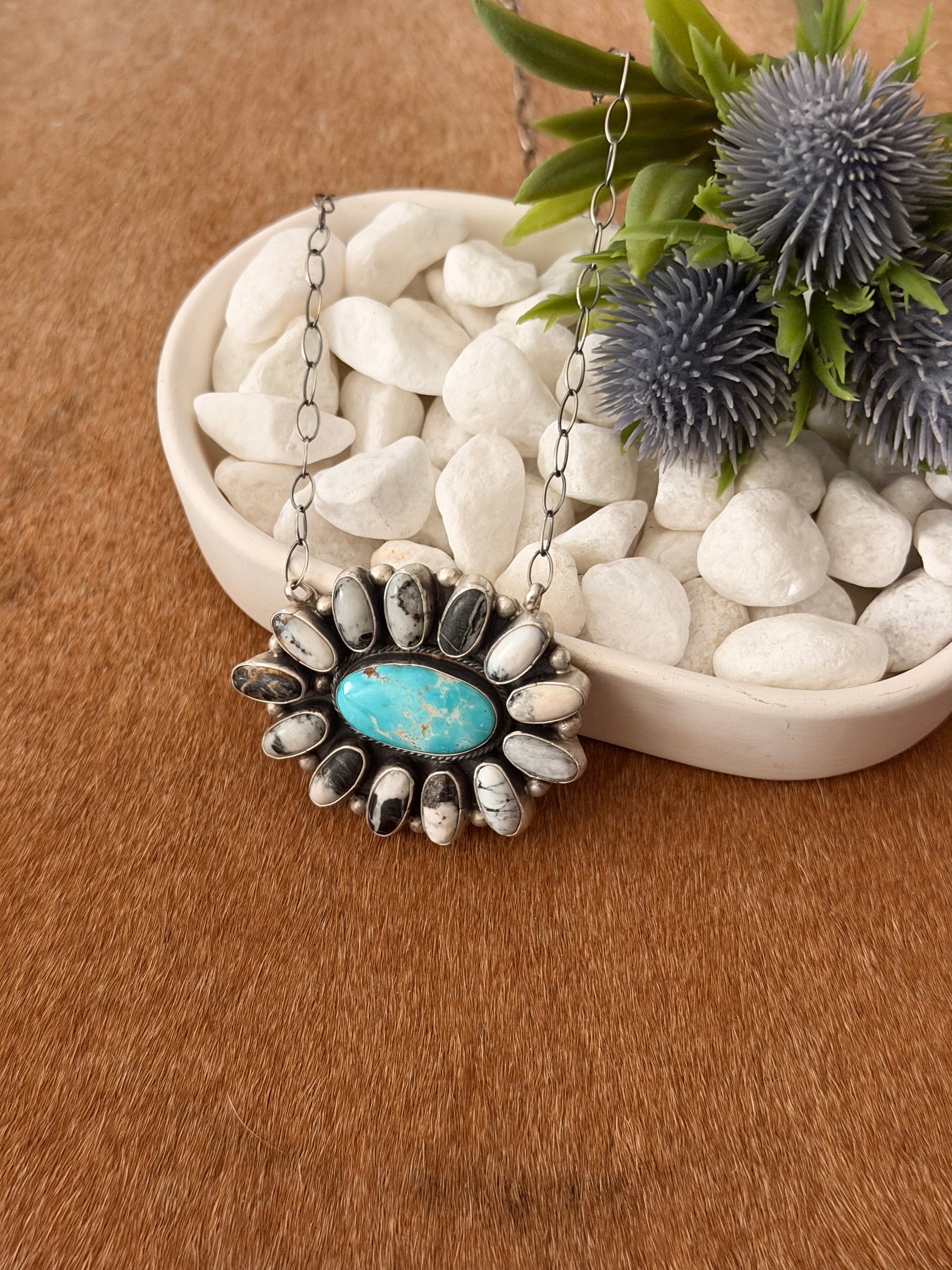 Sheila Becenti Multi Stone & Sterling Silver Cluster Necklace