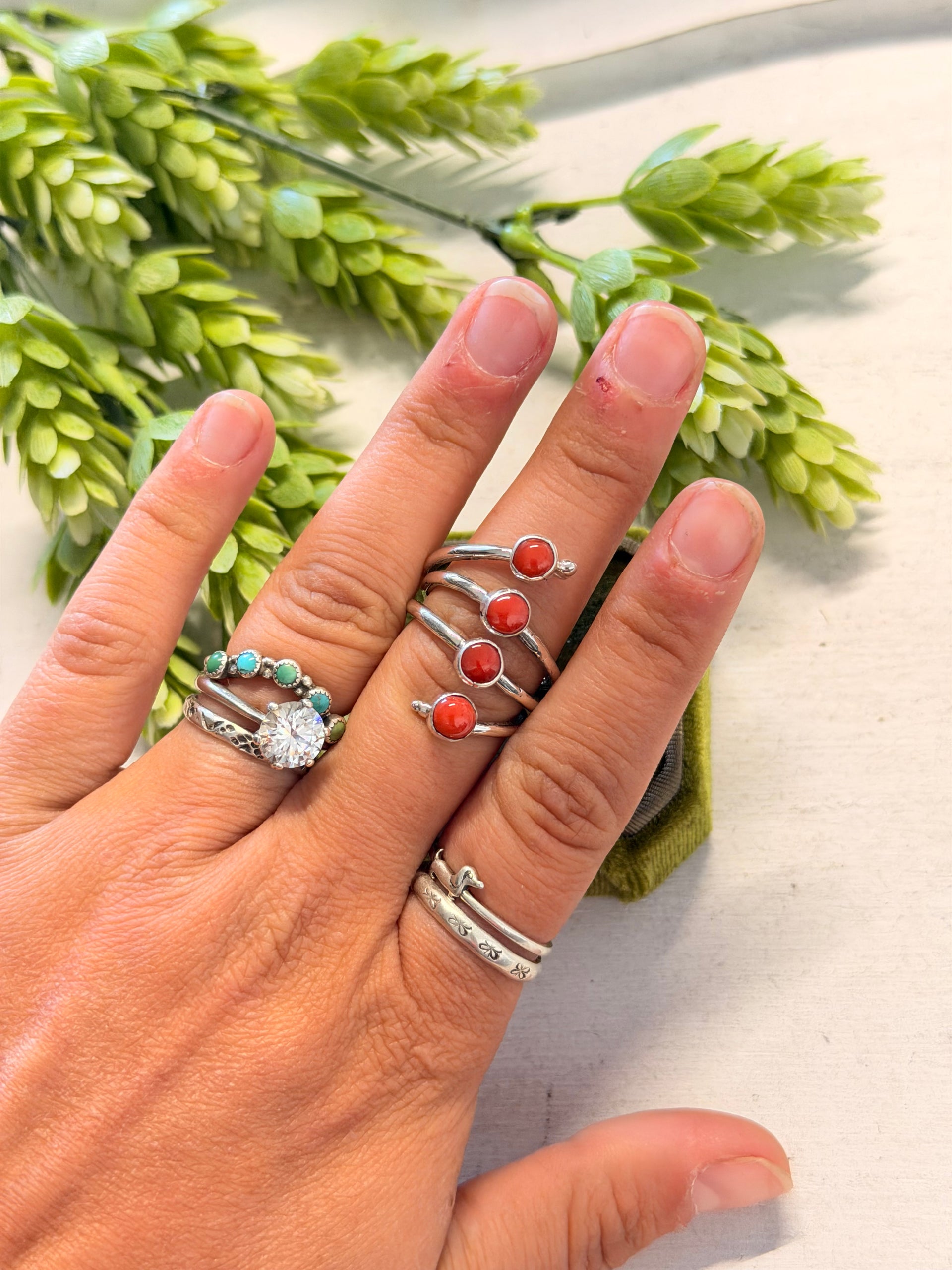 Navajo Made Spiny Oyster  & Sterling Silver Adjustable Ring