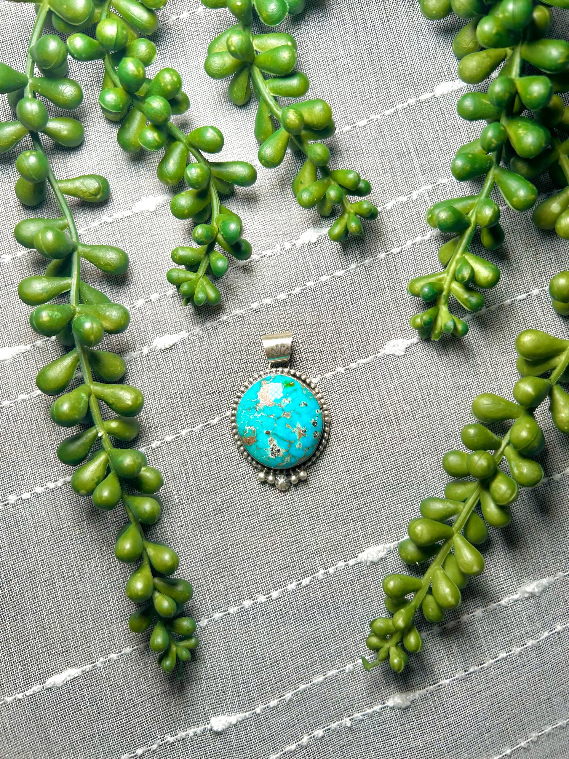 Navajo Made Sonoran Mountain Turquoise & Sterling Silver Pendant